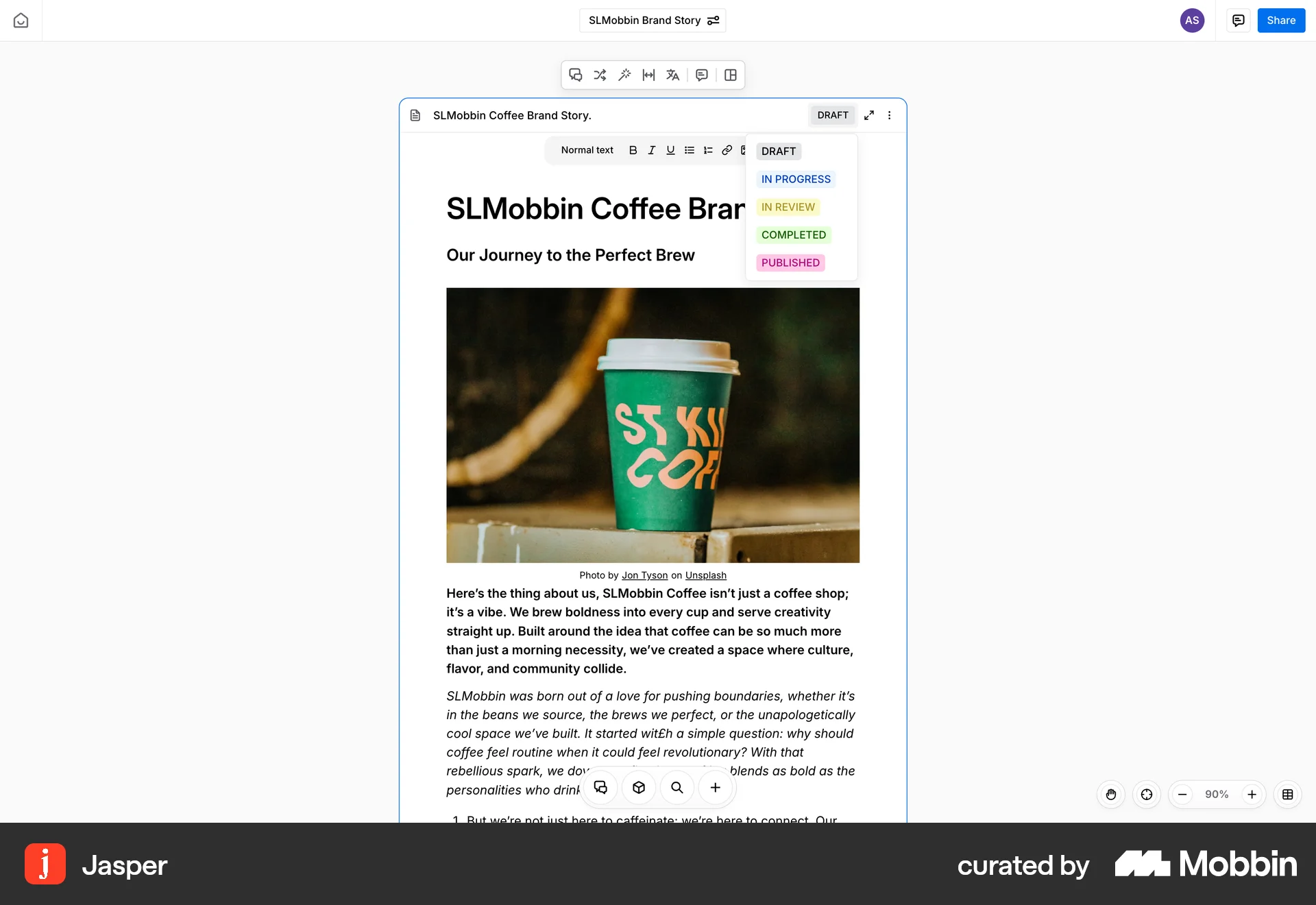 Jasper Web Set screen