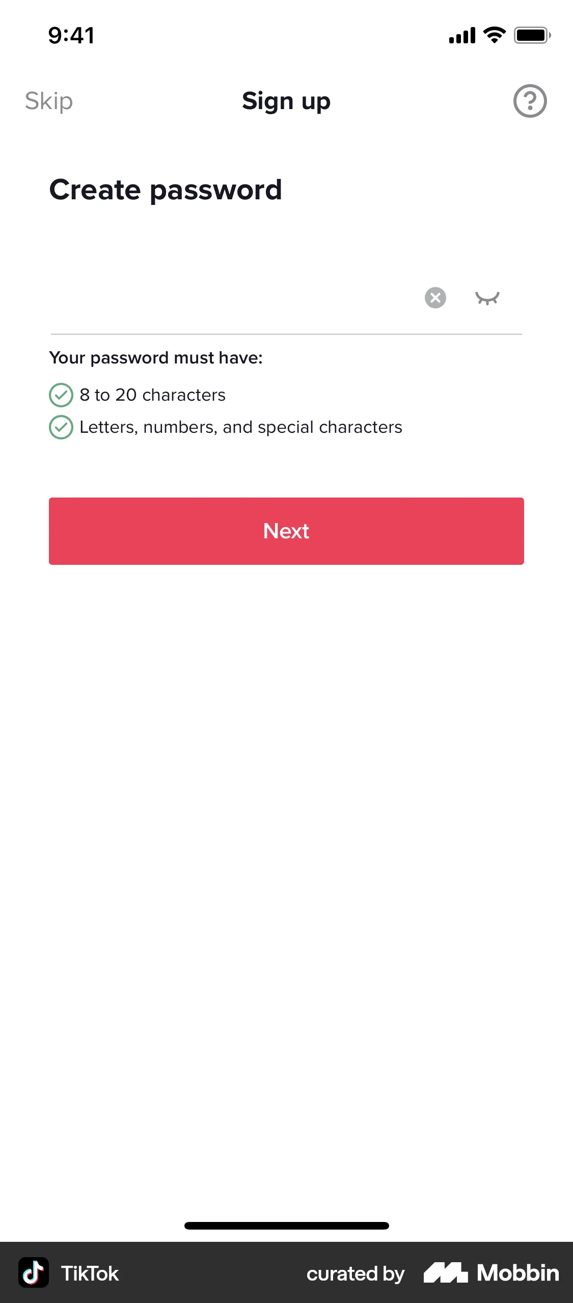 TikTok iOS Signup screen