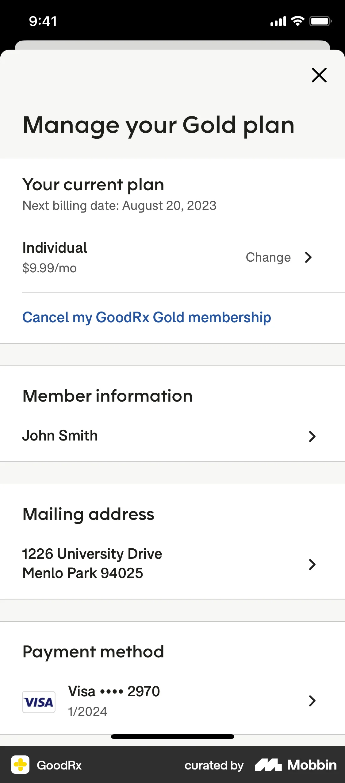 GoodRx iOS Billing screen