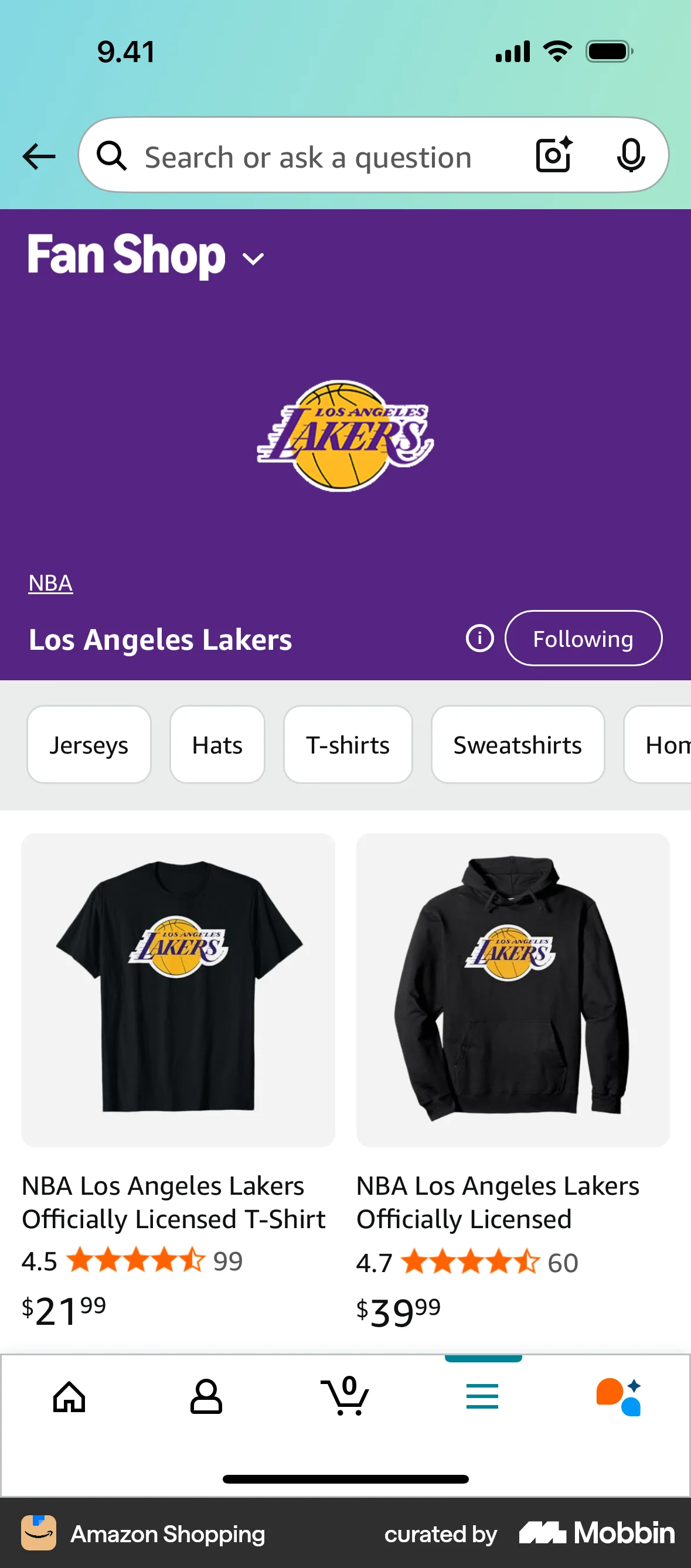Amazon Shopping iOS Follow & Subscribe screen
