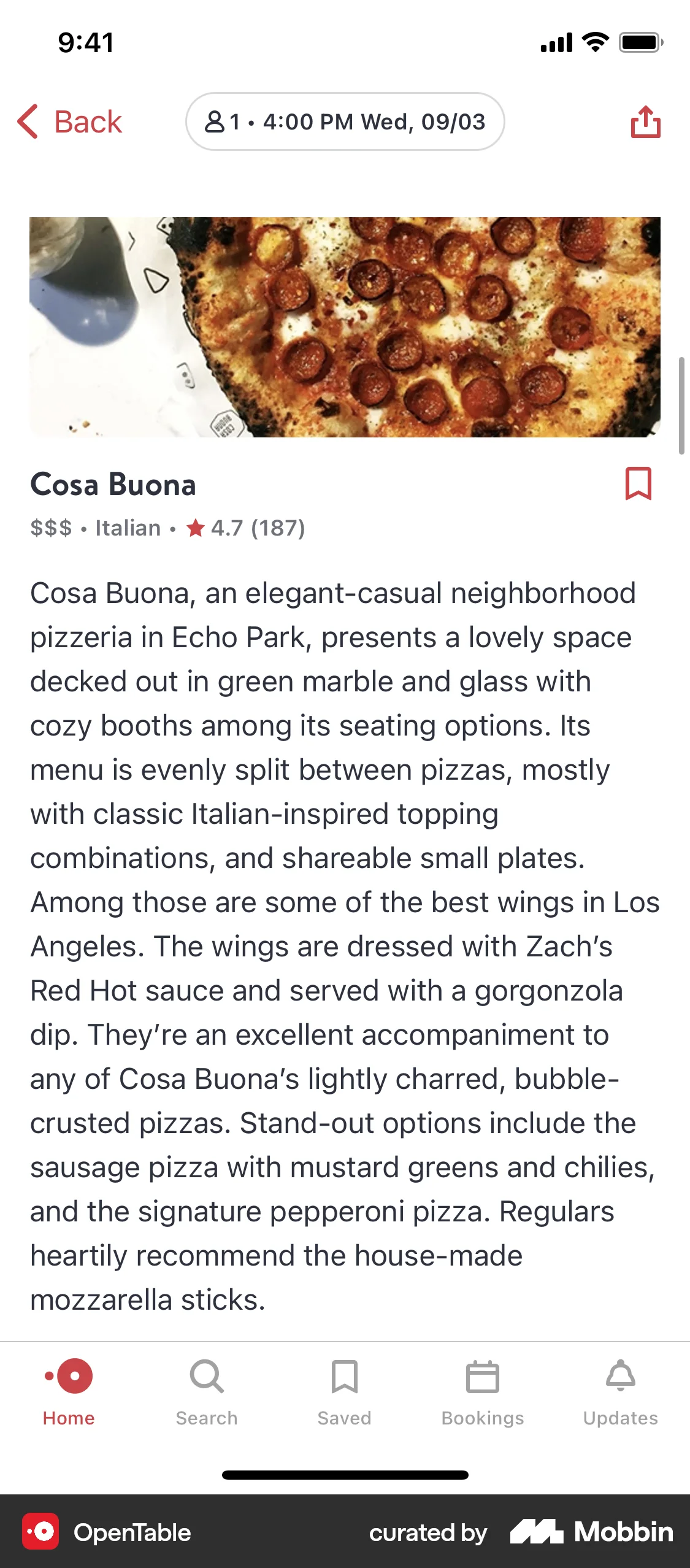 OpenTable iOS Article Detail screen