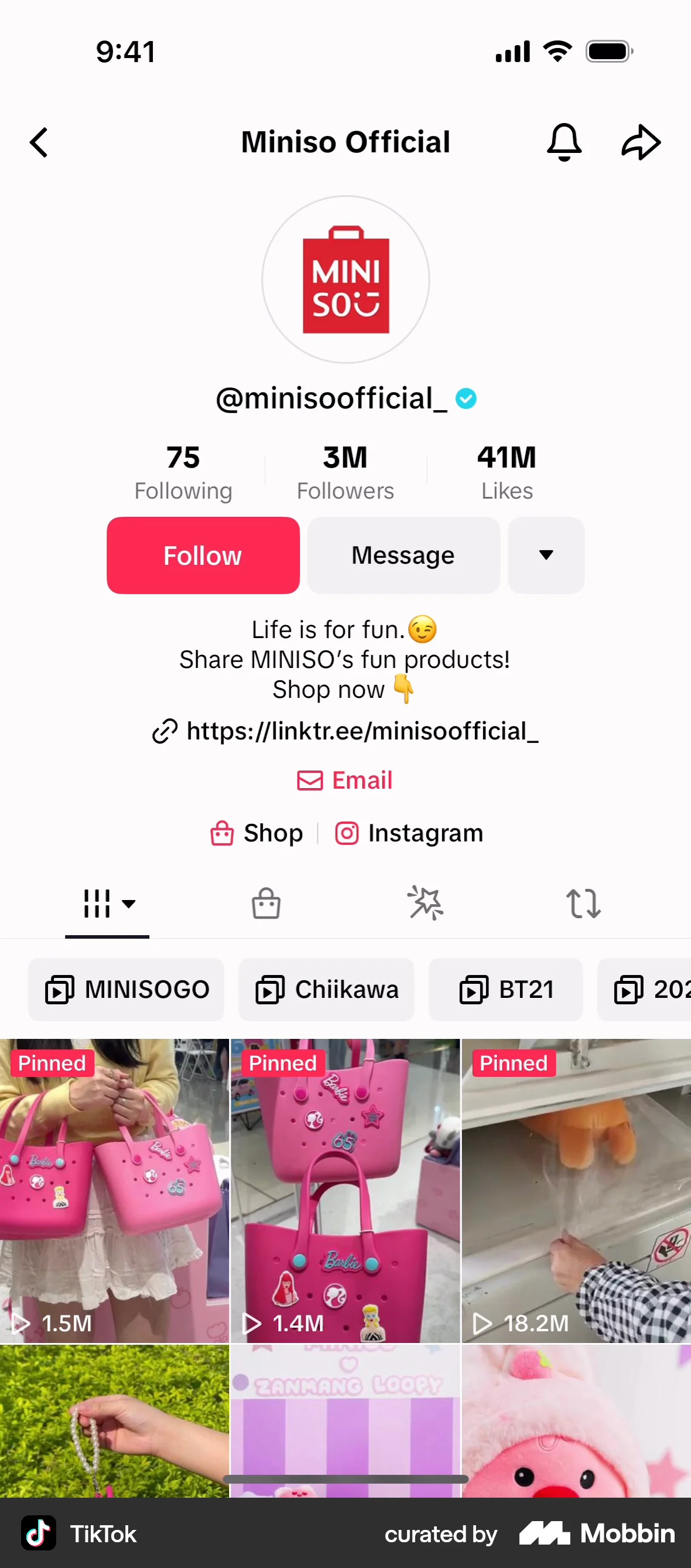 TikTok iOS User / Group Profile screen