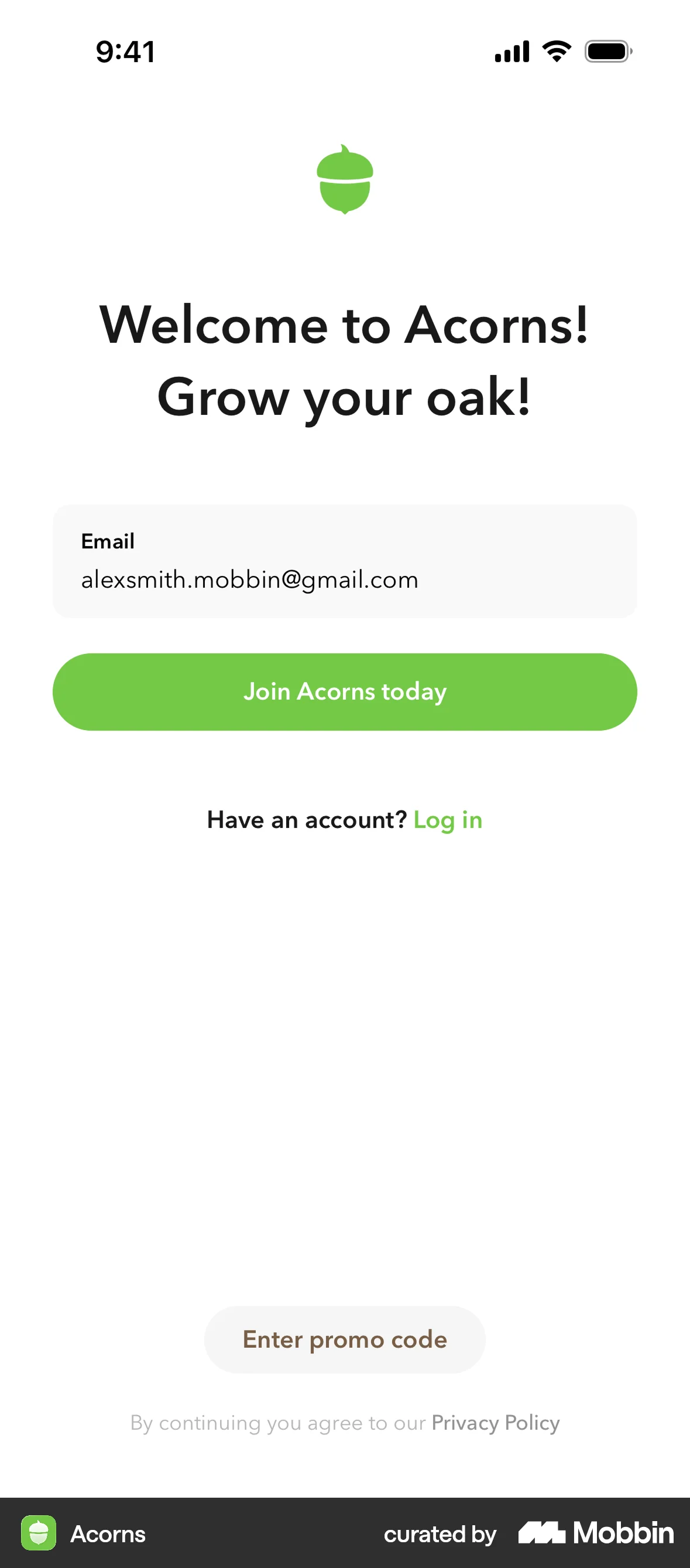 Acorns Onboarding screen