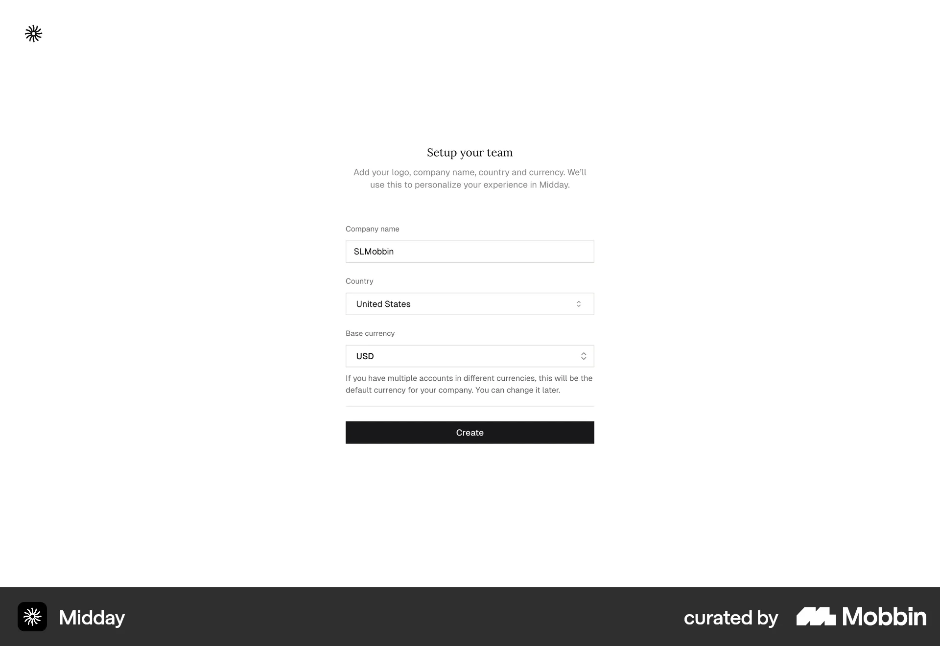 Midday Web Add & Create screen