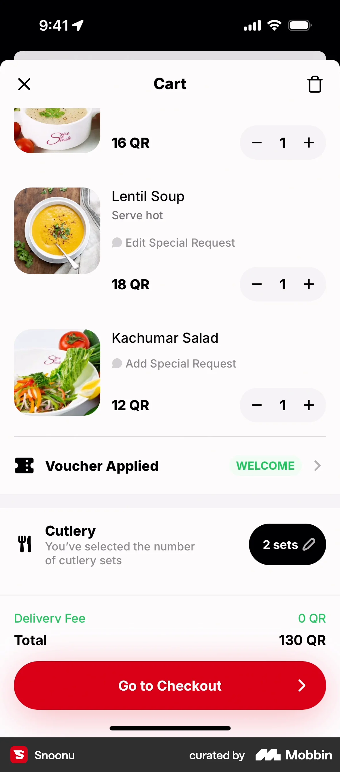 Snoonu iOS Mobile Shopping Cart screen