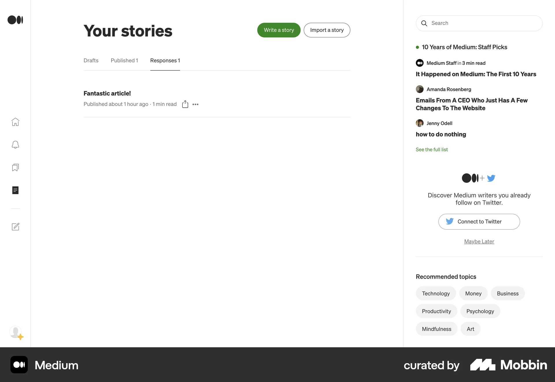 Medium Web Bookmarks & Collections screen