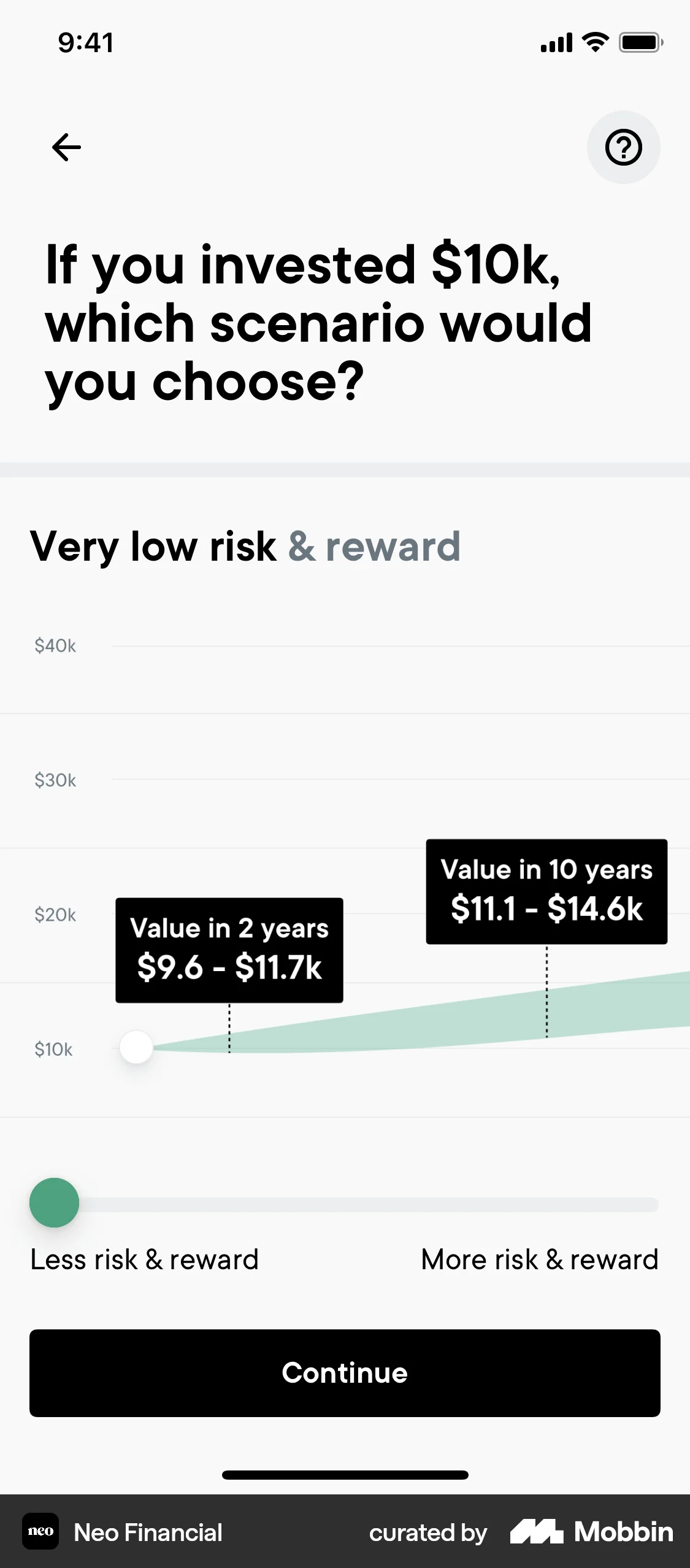 Neo Financial iOS screen containing Tooltip UI element
