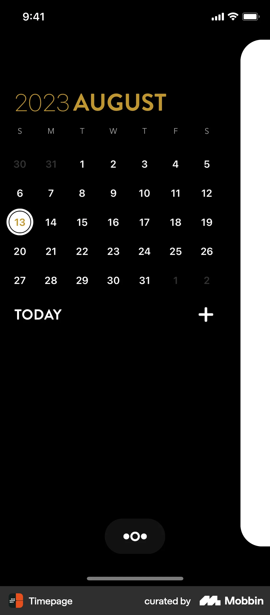 Timepage iOS screen containing Drawer UI element