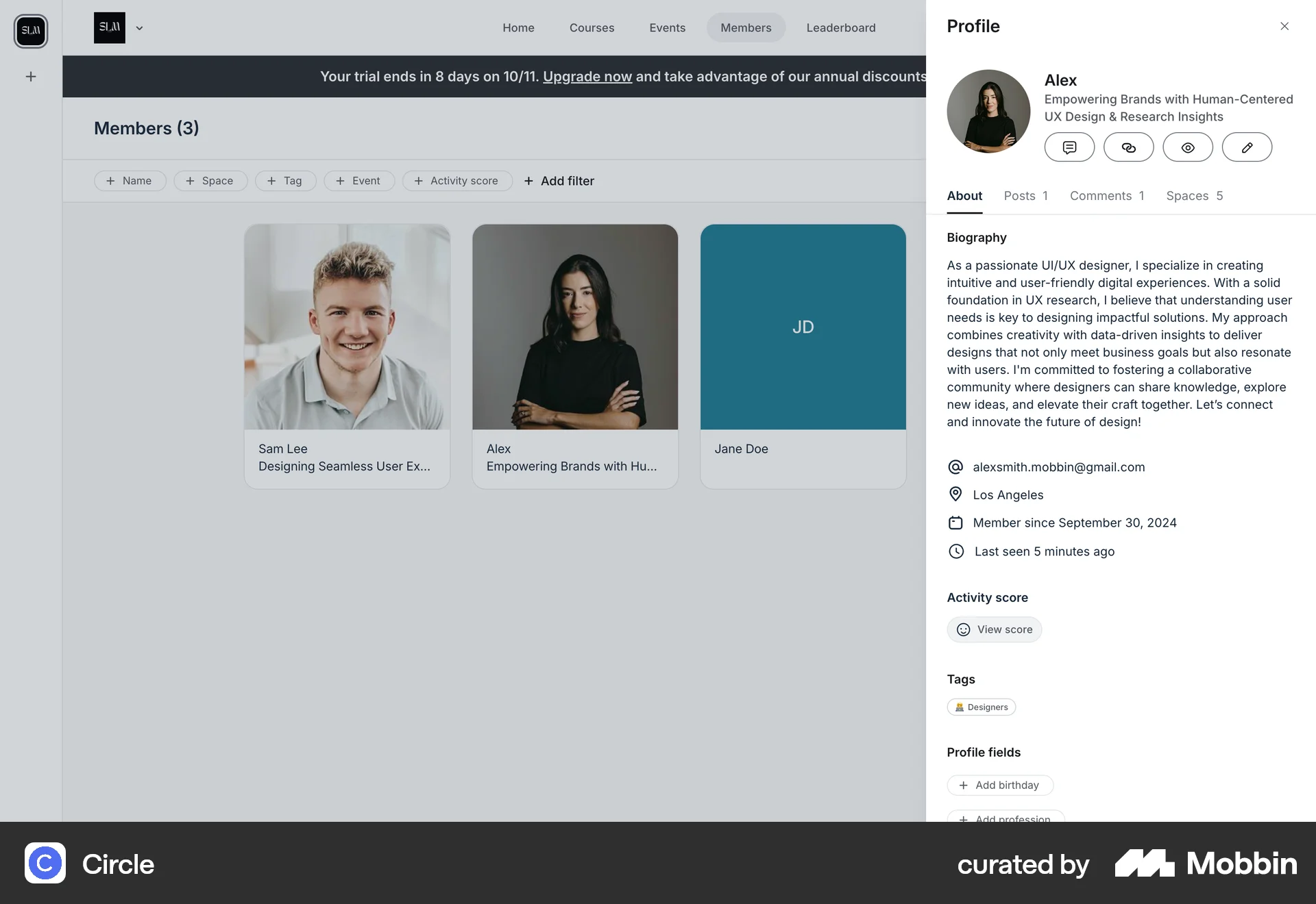 Circle Web Social Networking App screen