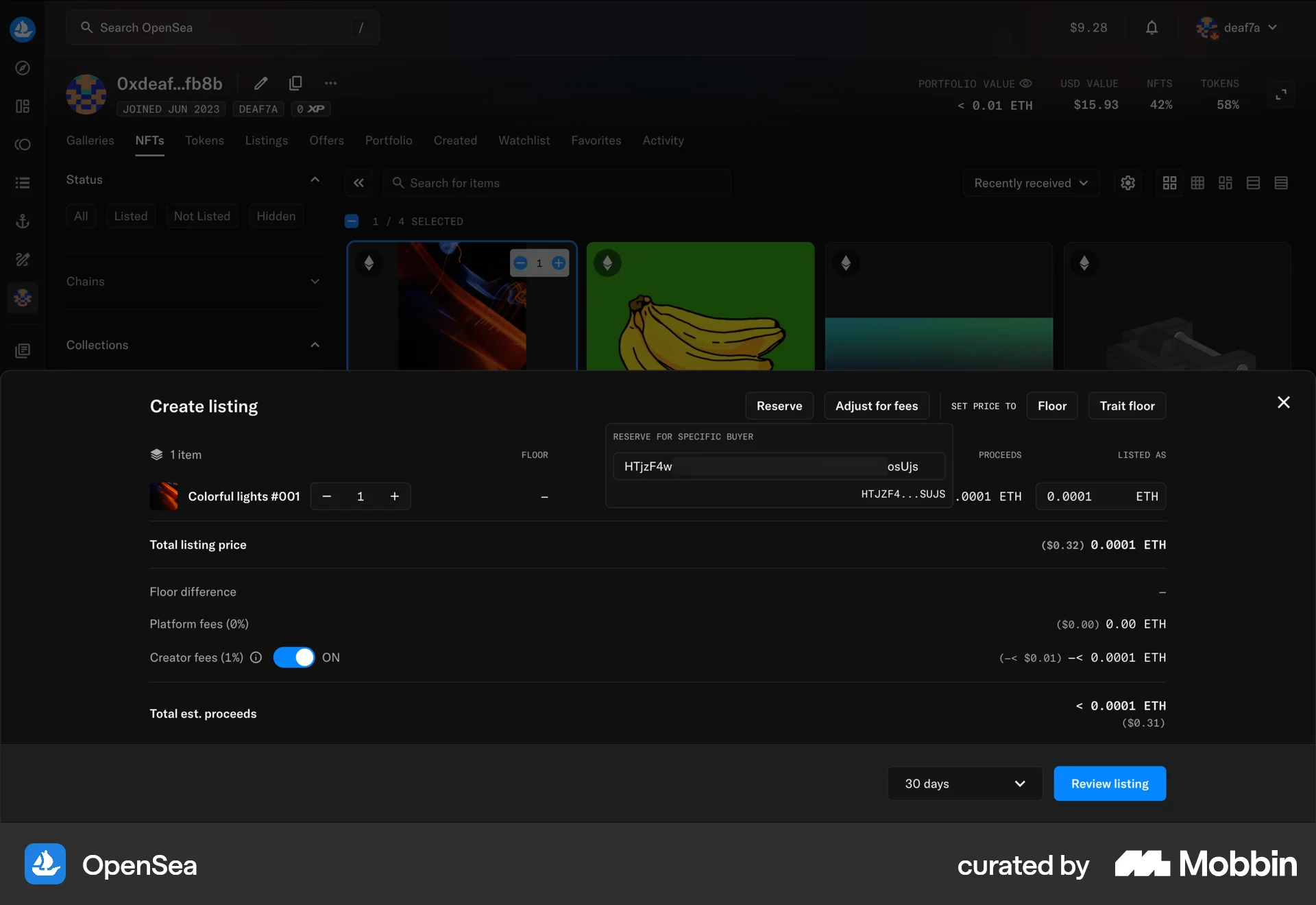 OpenSea Web screen containing Text Field UI element