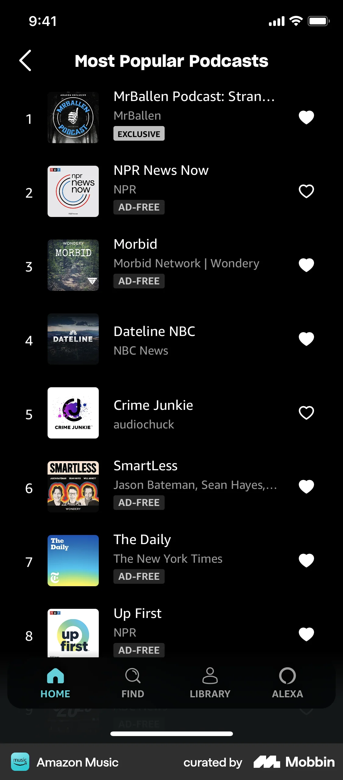Amazon Music iOS Playlists screen