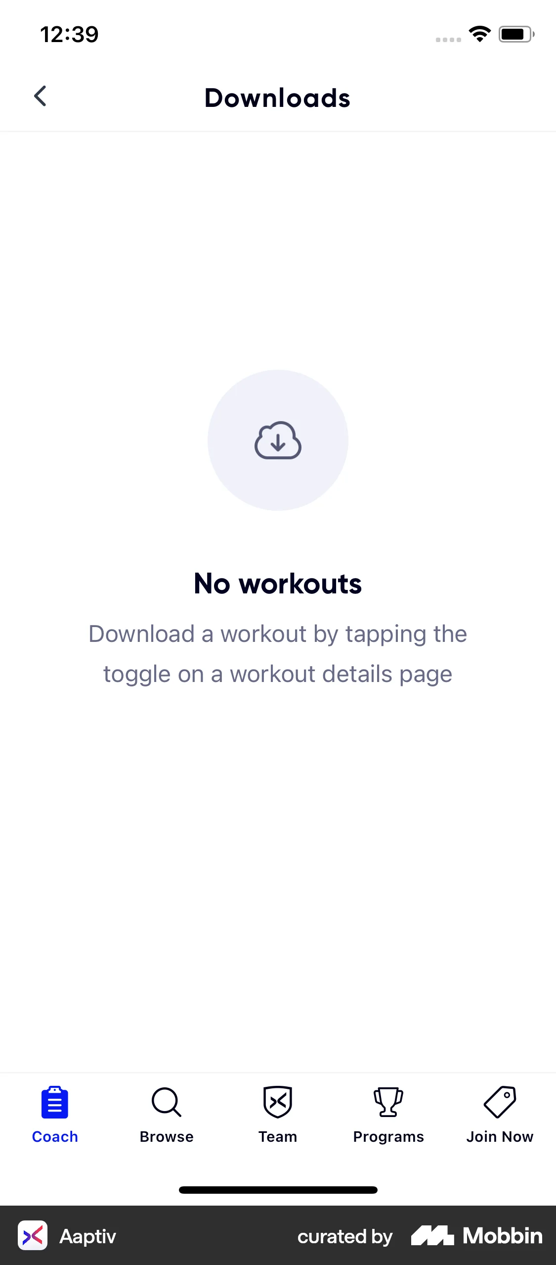 Aaptiv iOS Downloads & Available Offline screen