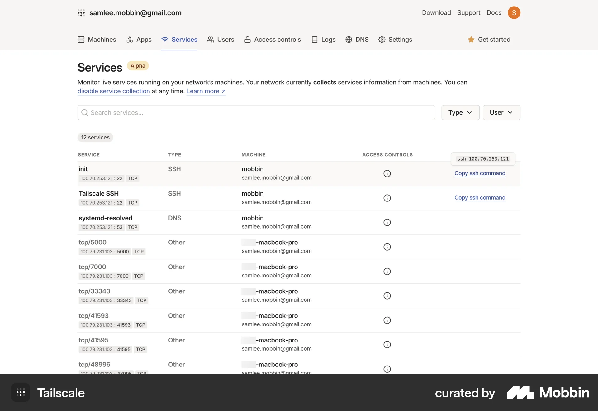 Tailscale Web Utilities App screen