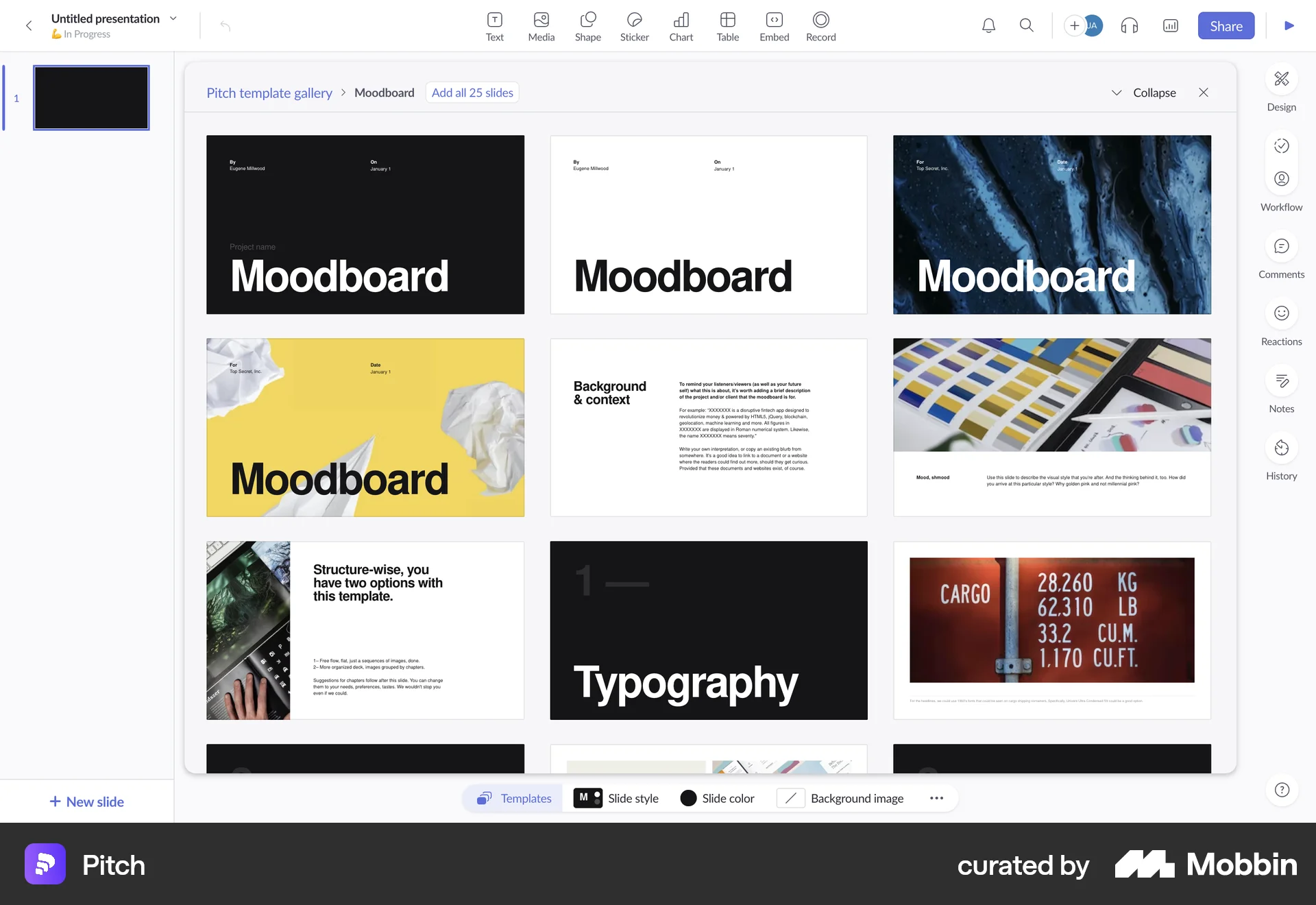 Pitch Web screen containing Popover UI element