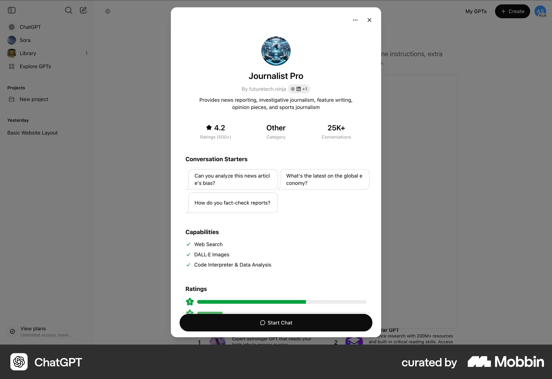 ChatGPT Web Dashboard screen