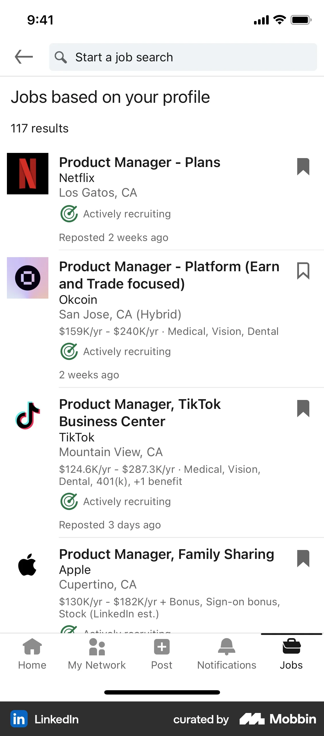 LinkedIn iOS Save screen