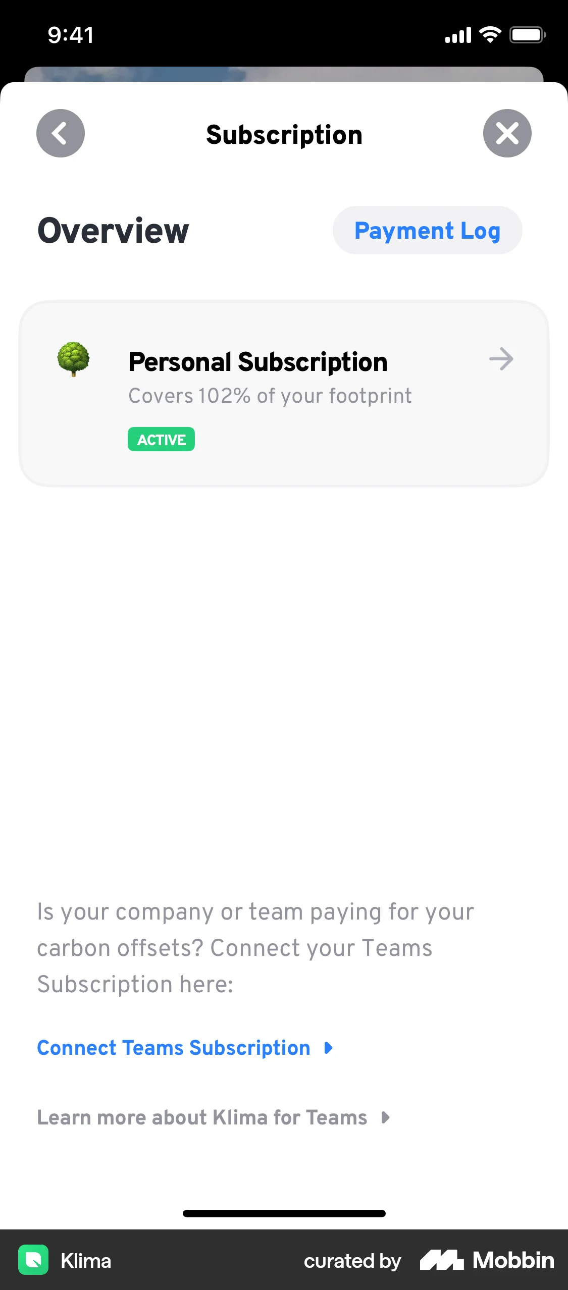 Klima iOS Billing screen