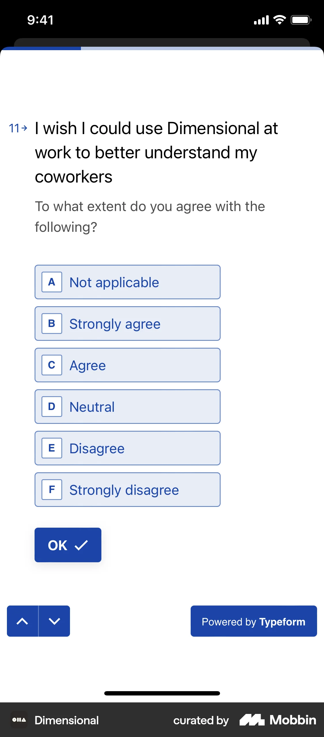 Dimensional iOS Feedback screen