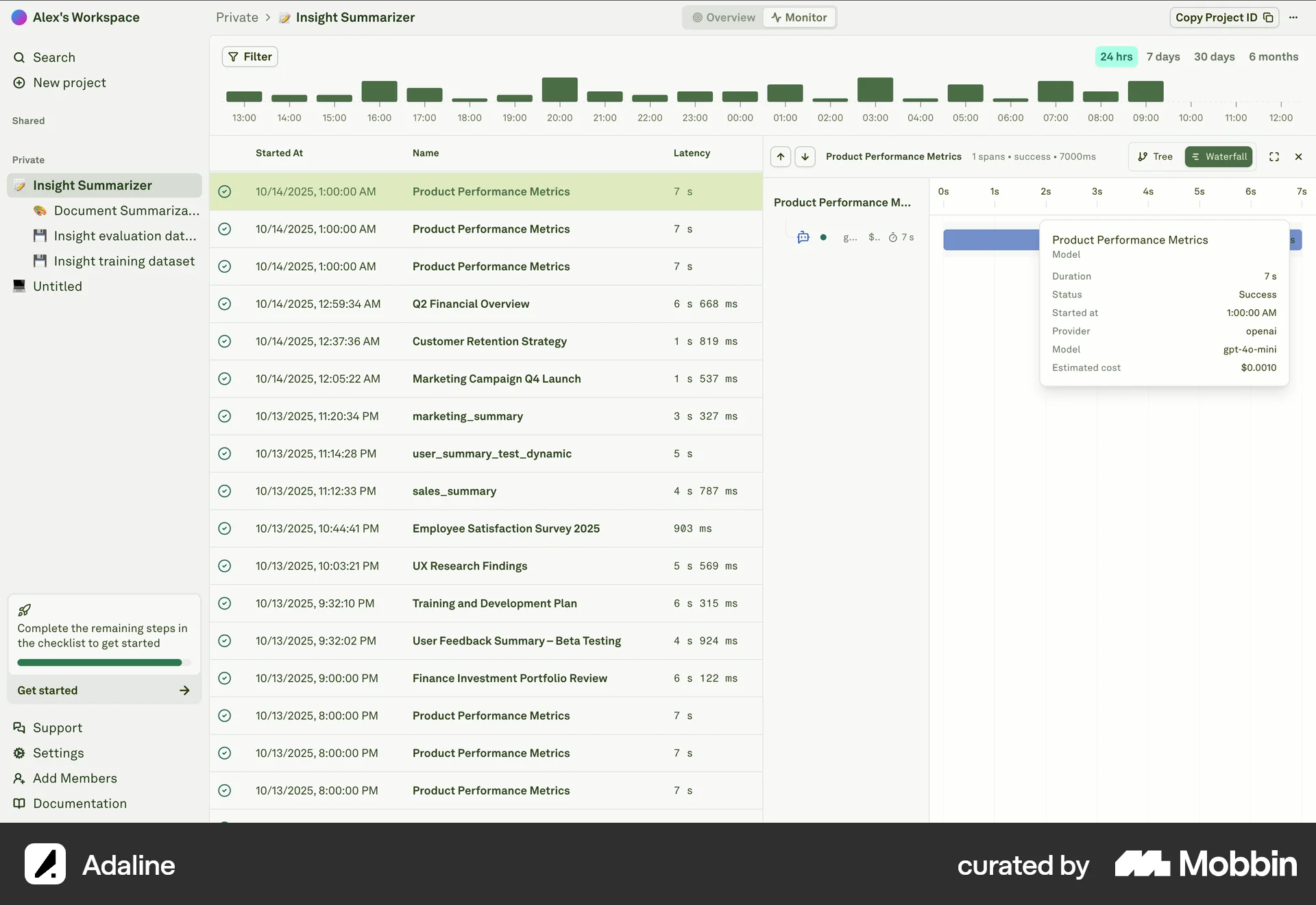 Adaline Web Time Tracker screen