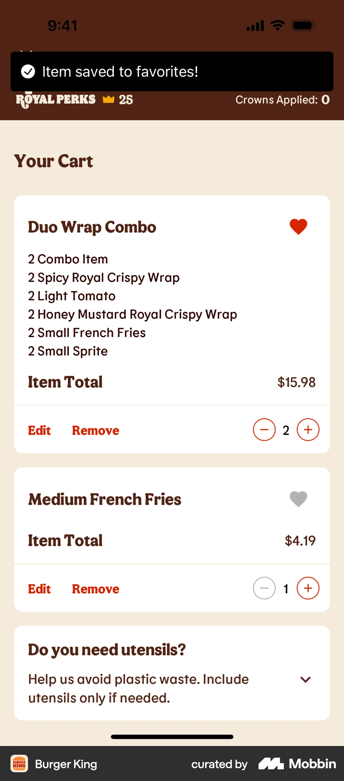 Burger King iOS Save screen