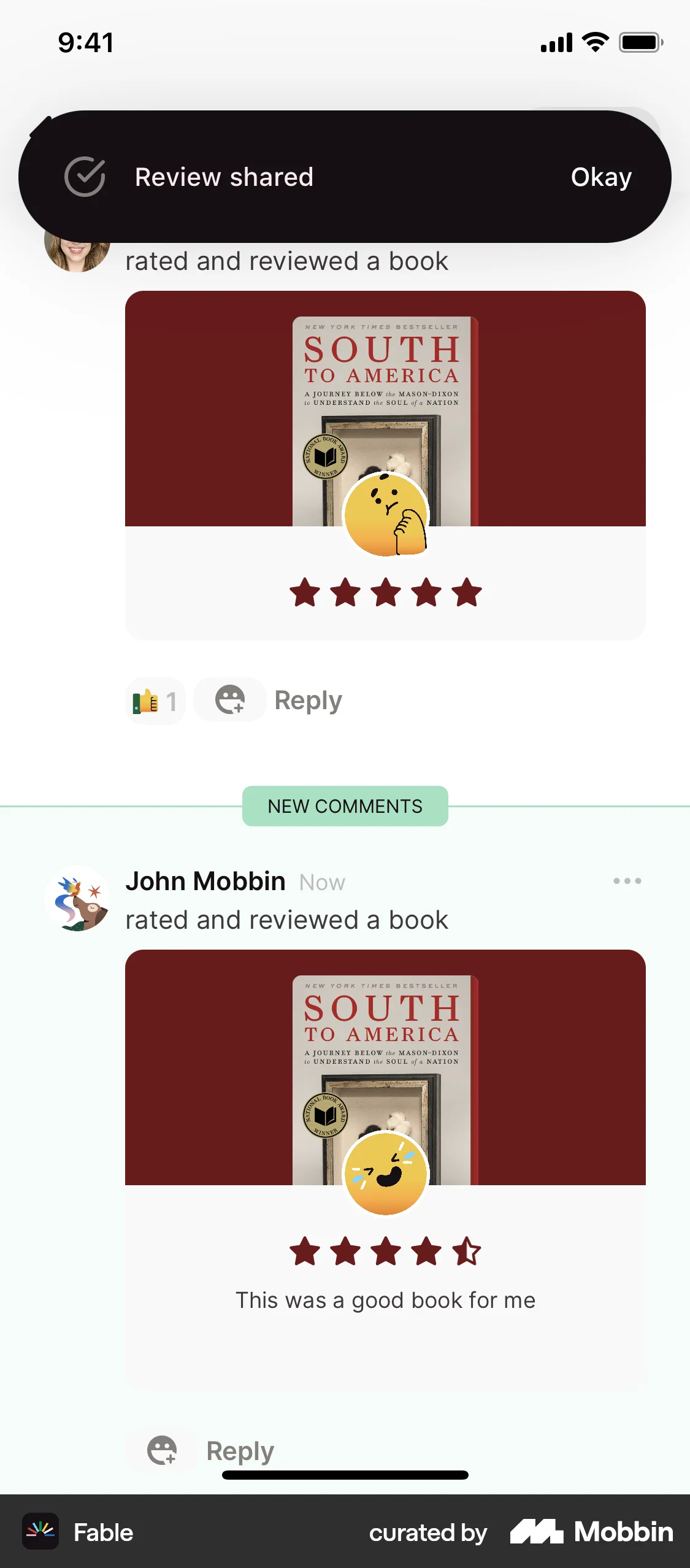 Fable iOS screen containing Toast UI element