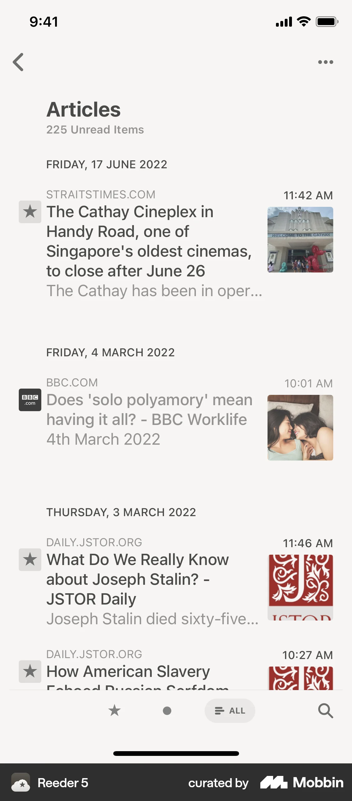 Reeder 5 iOS News Feed screen