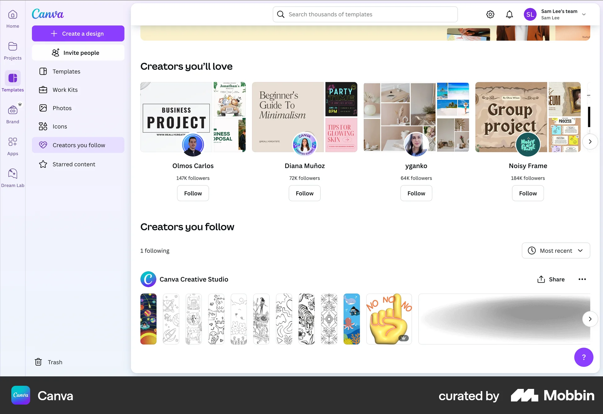 Canva Web Followers & Following screen