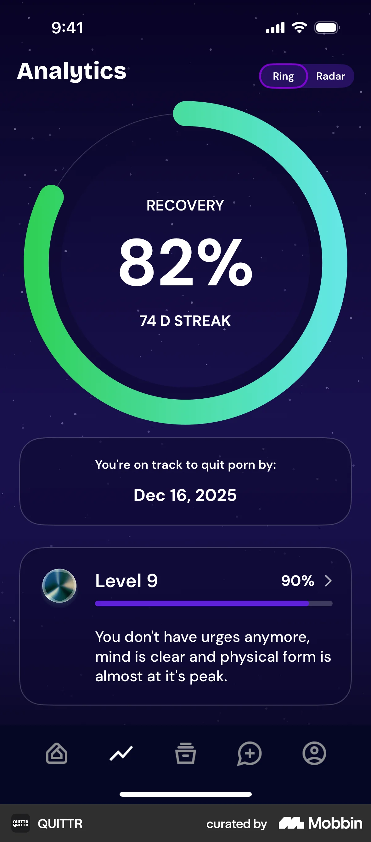 QUITTR iOS screen containing Progress Indicator UI element
