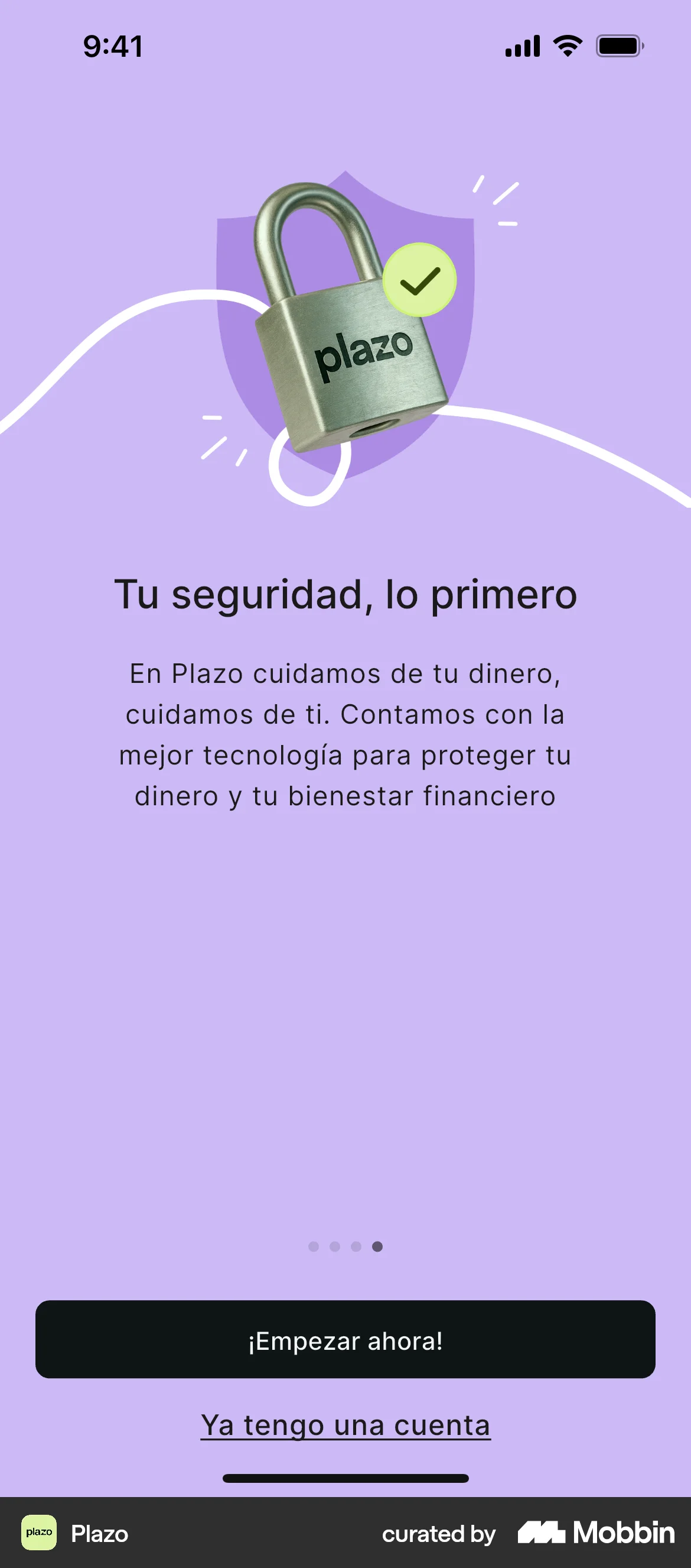 Plazo Onboarding screen