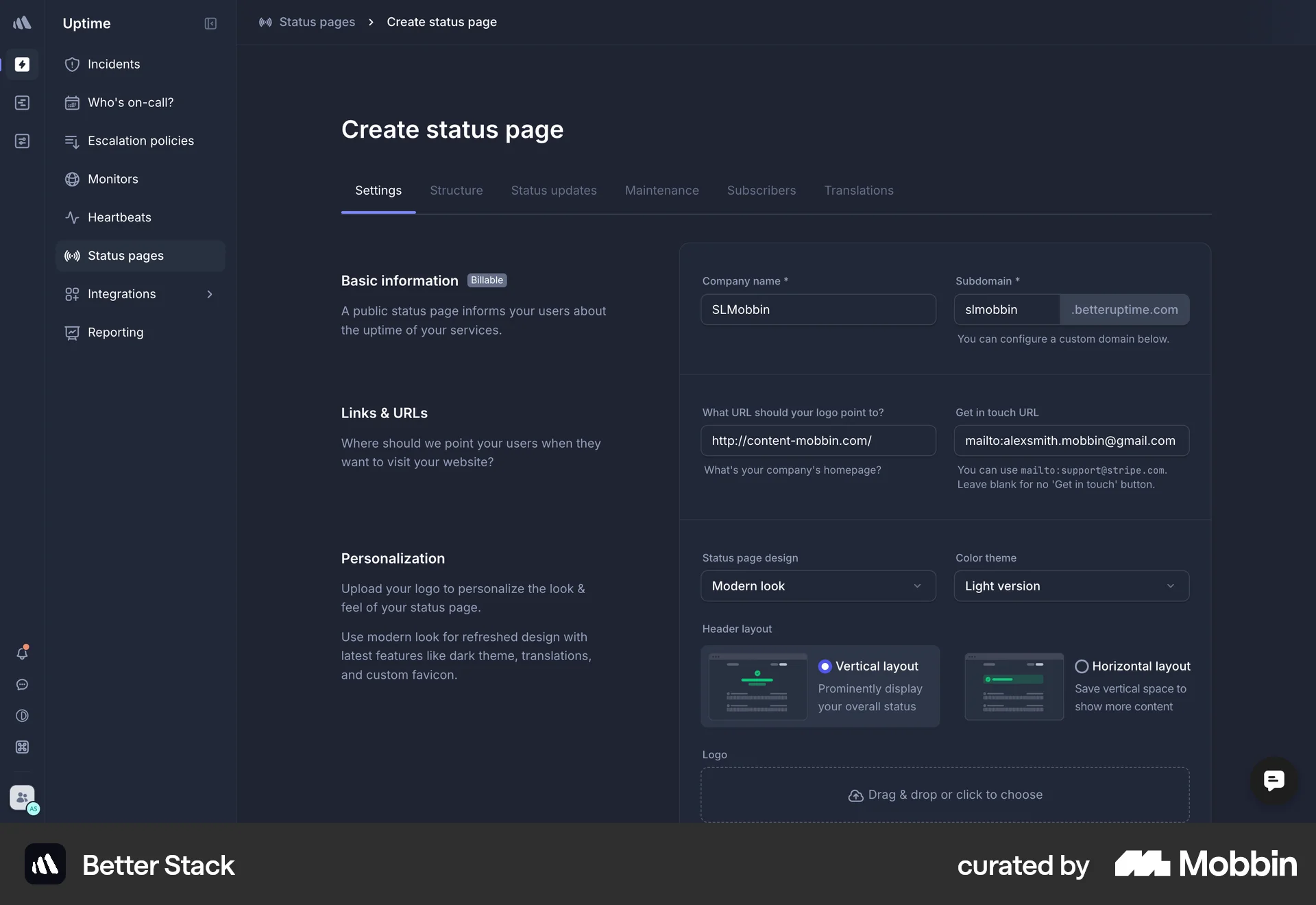 Better Stack Web screen containing Radio Button UI element