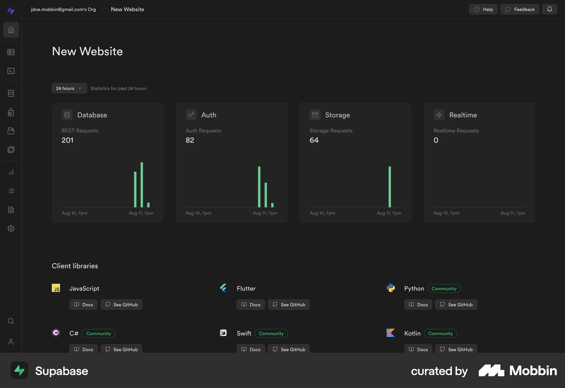 Supabase Web Home screen