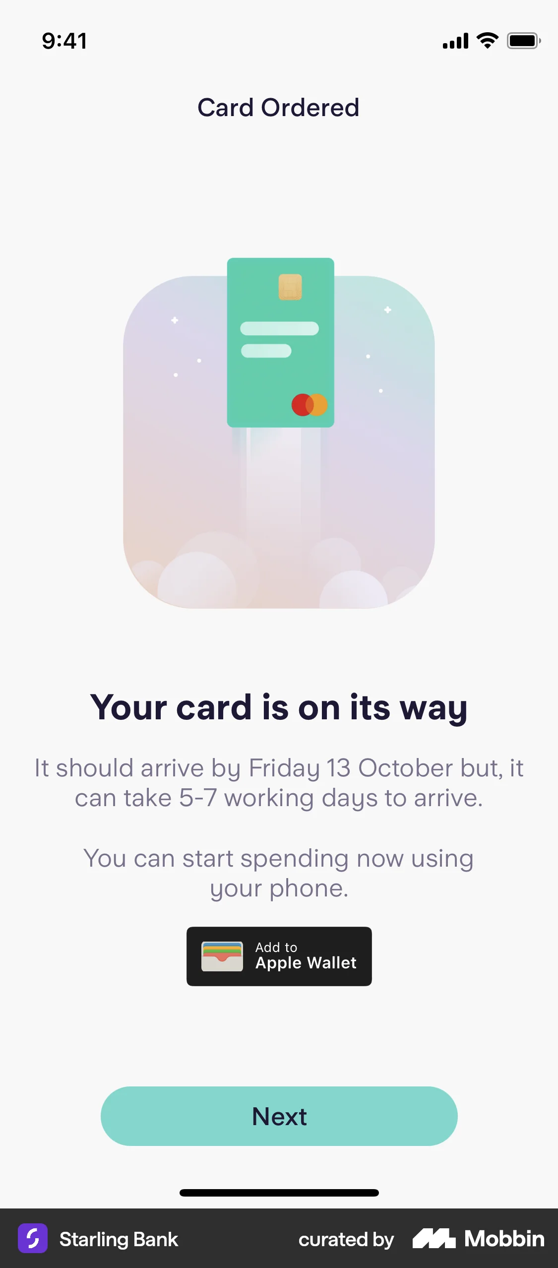 Starling Bank iOS Order Confirmation screen