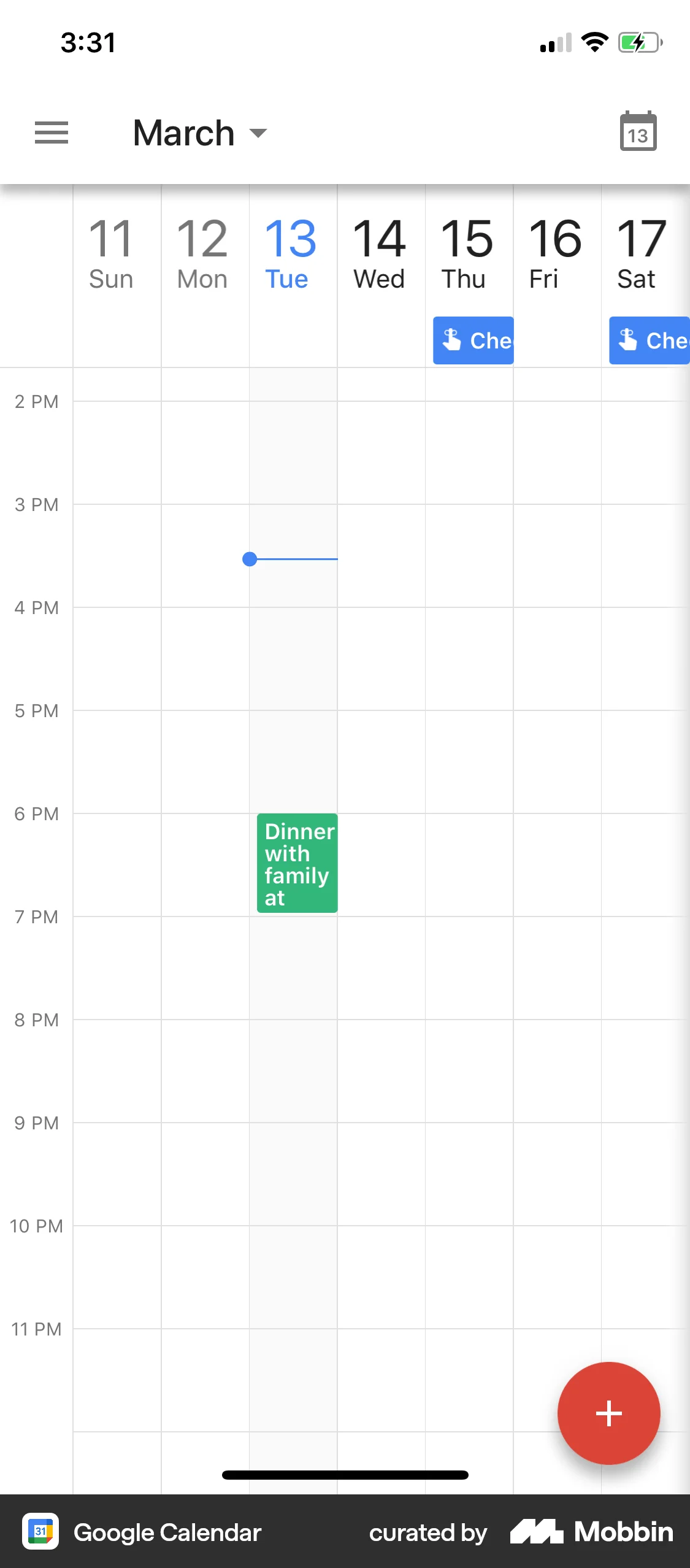 Google Calendar iOS Calendar screen