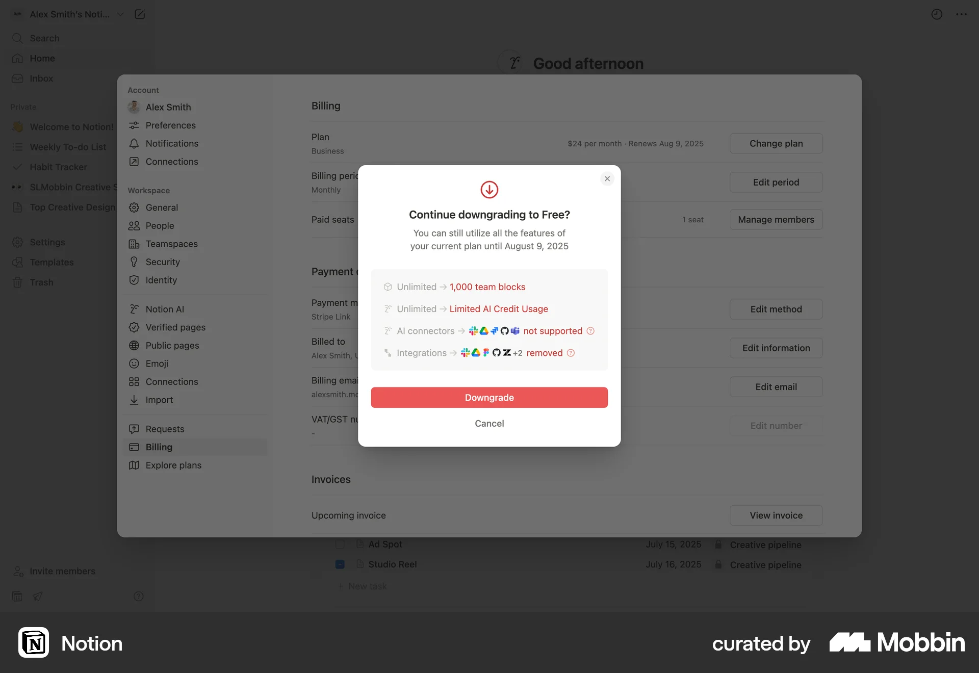 Notion Web Cancel screen