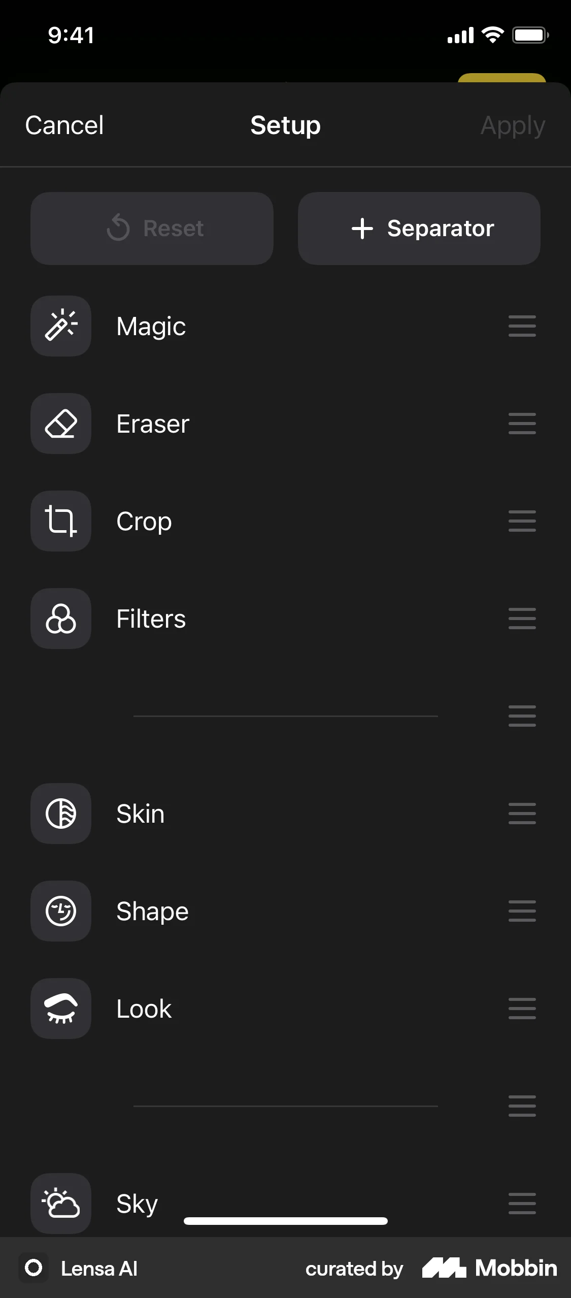 Lensa AI iOS Reorder screen