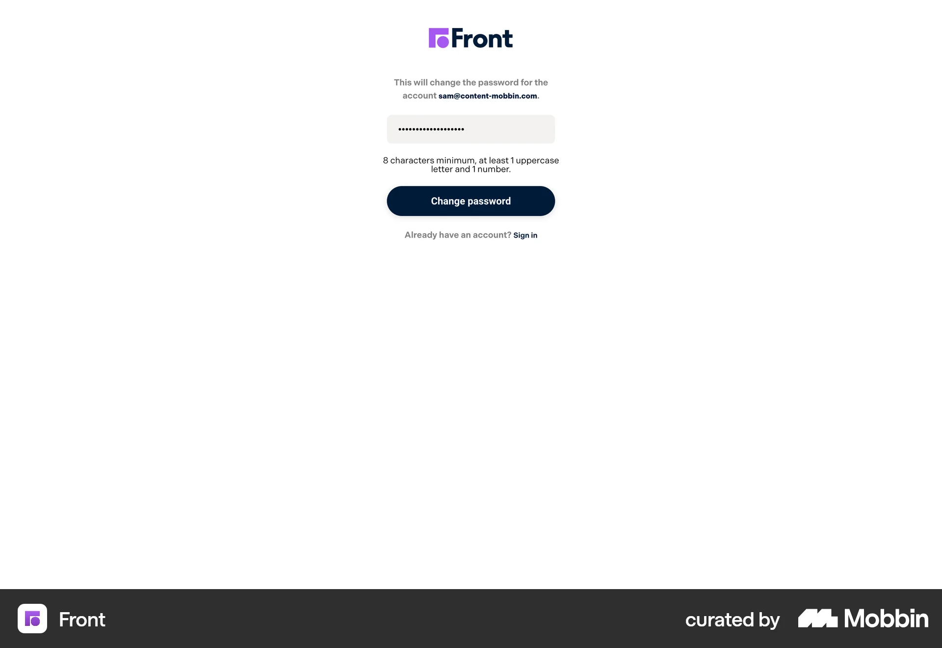 Front Web Forgot Password screen