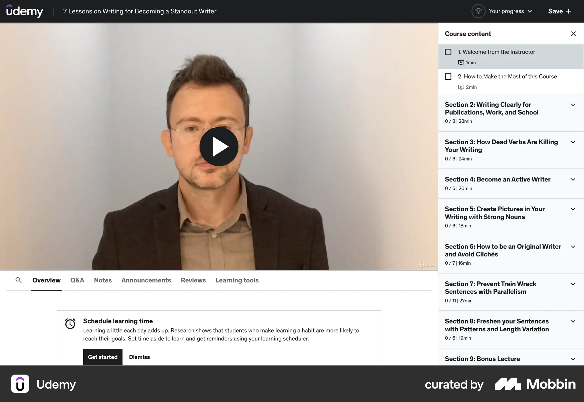 Udemy Web Class & Lesson Detail screen