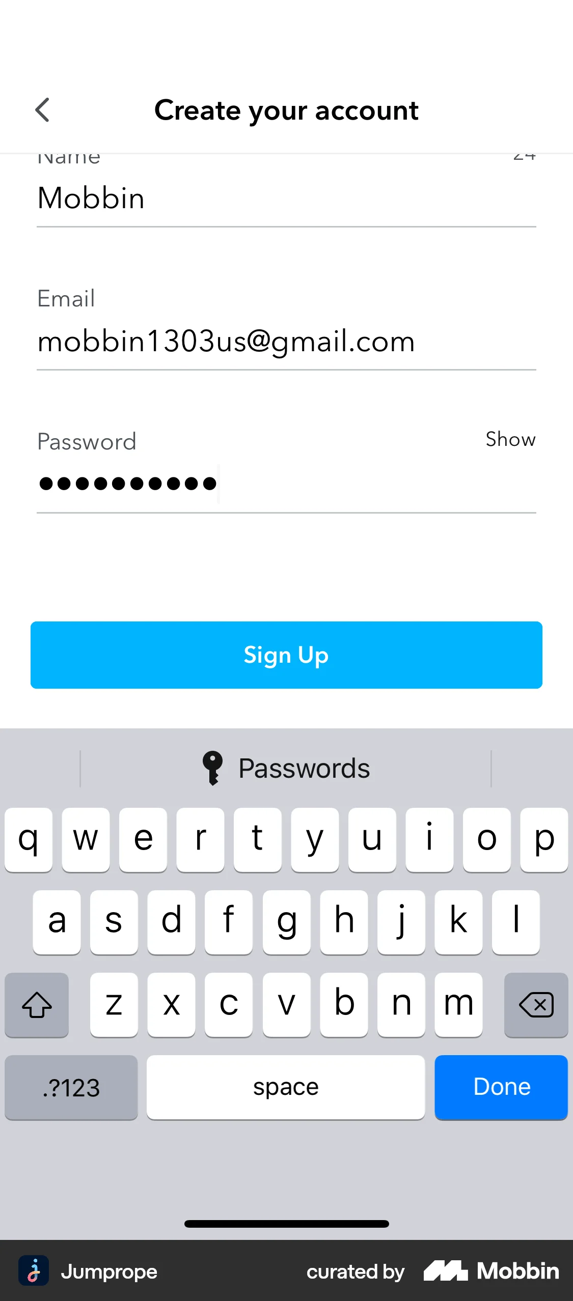 Jumprope iOS Photo & Video App screen