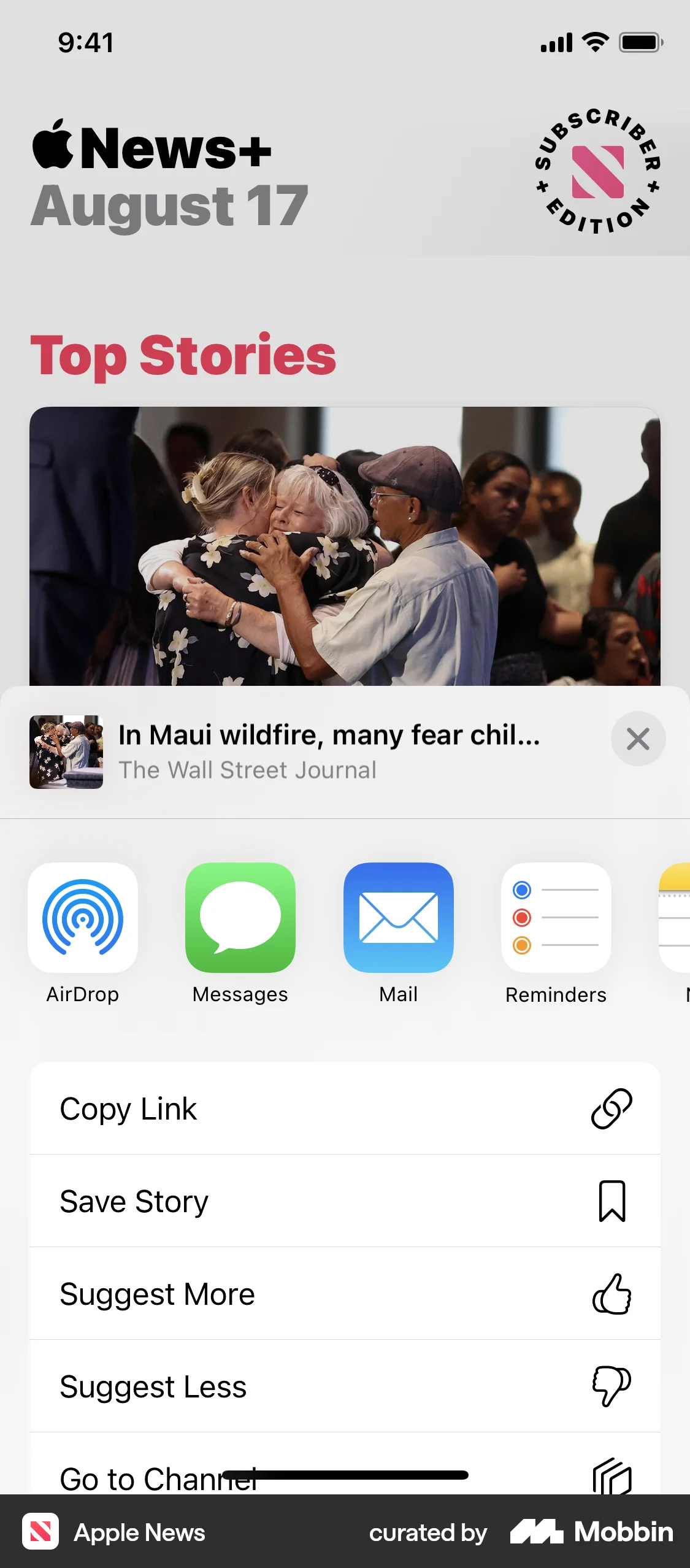 Apple News iOS Share screen