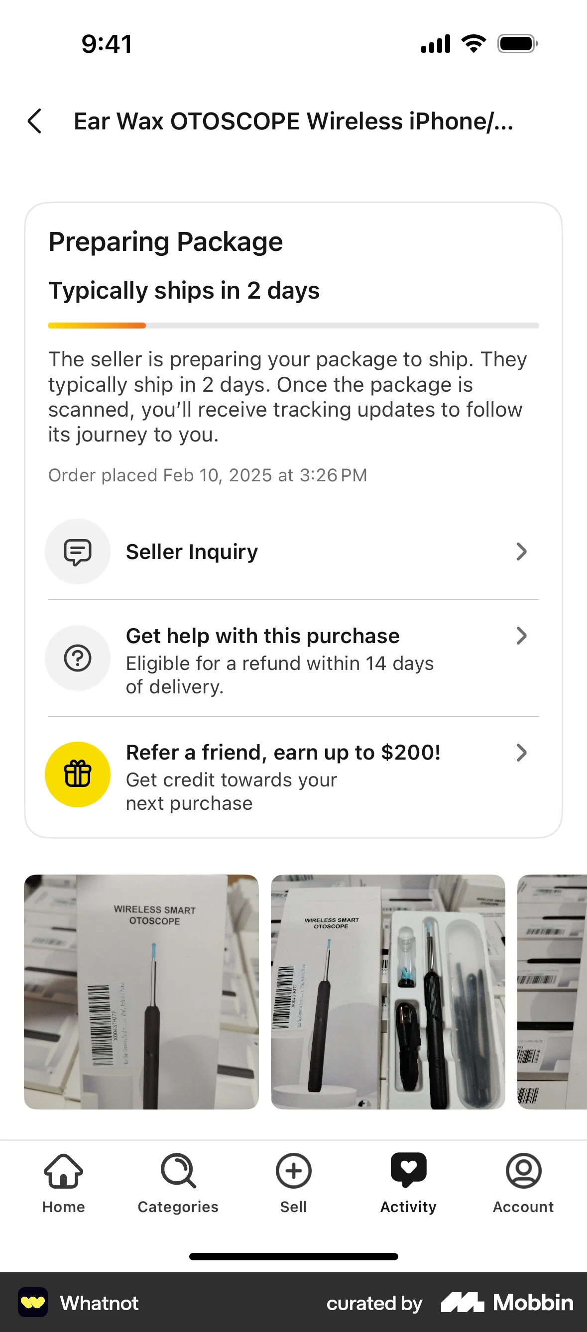 Whatnot iOS Order Detail screen