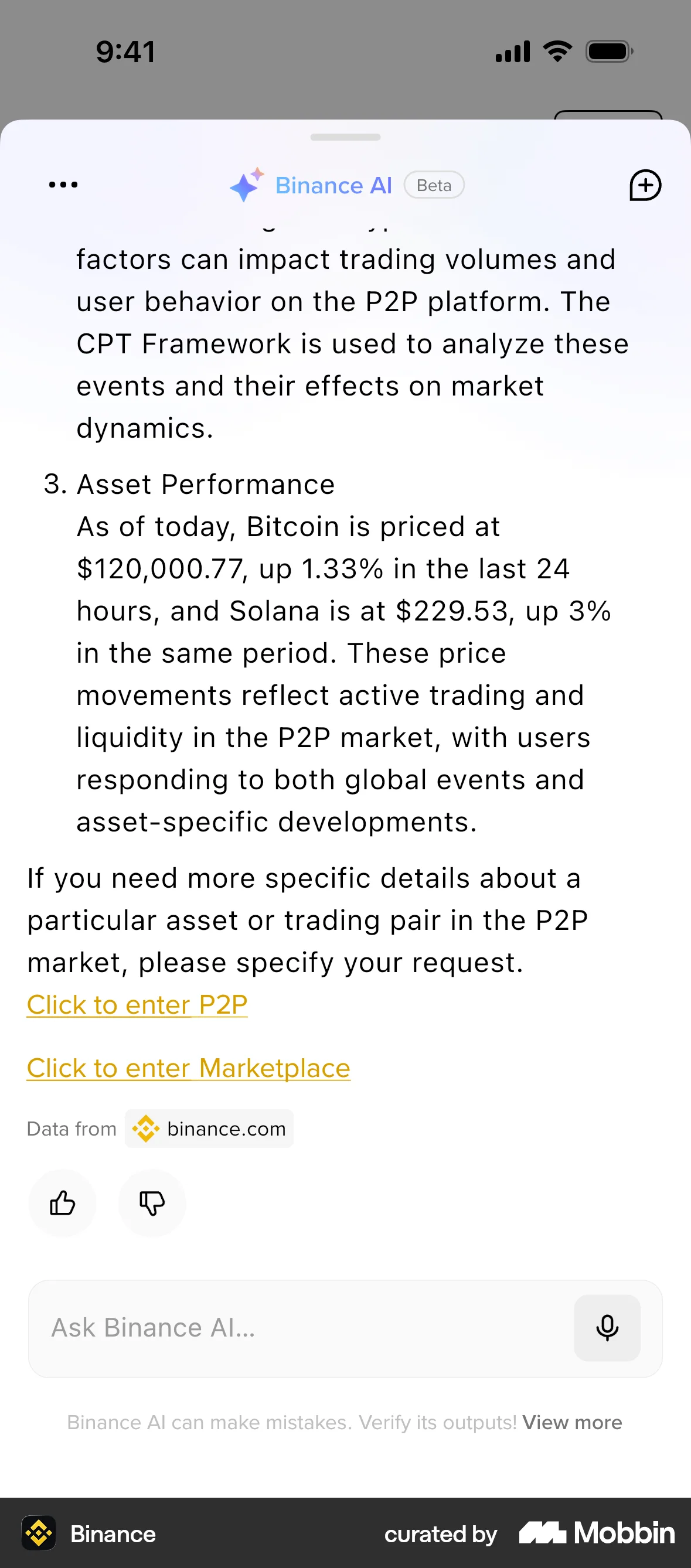 Binance iOS Voice UI screen