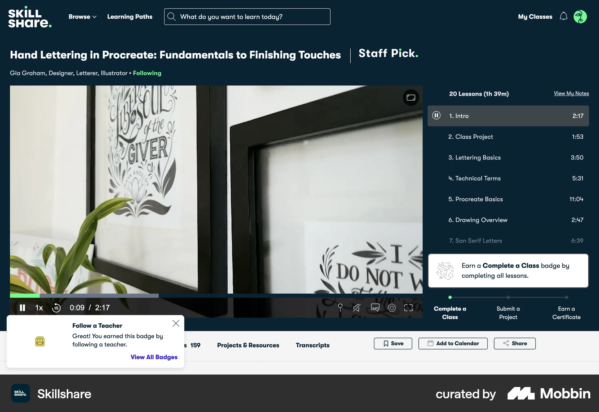 Skillshare Web Follow & Subscribe screen