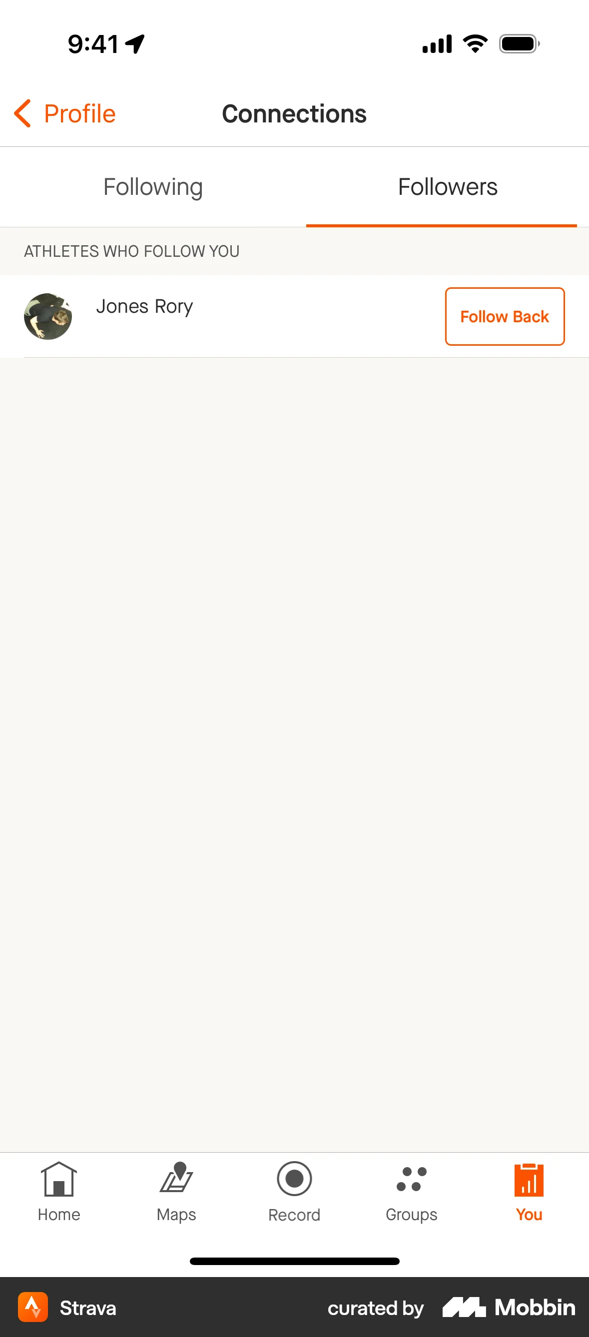 Strava iOS Followers & Following screen