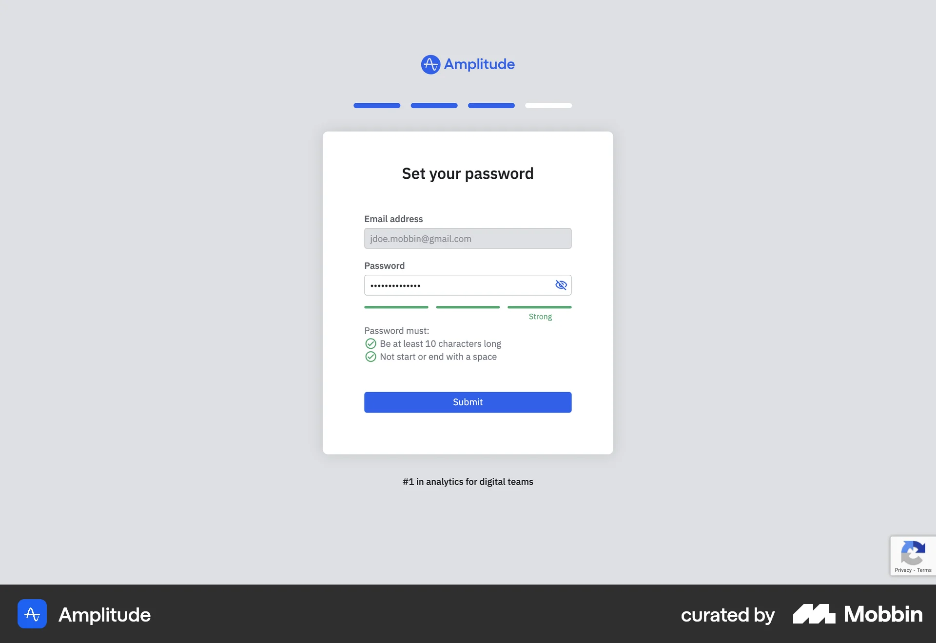 Amplitude Web Signup screen