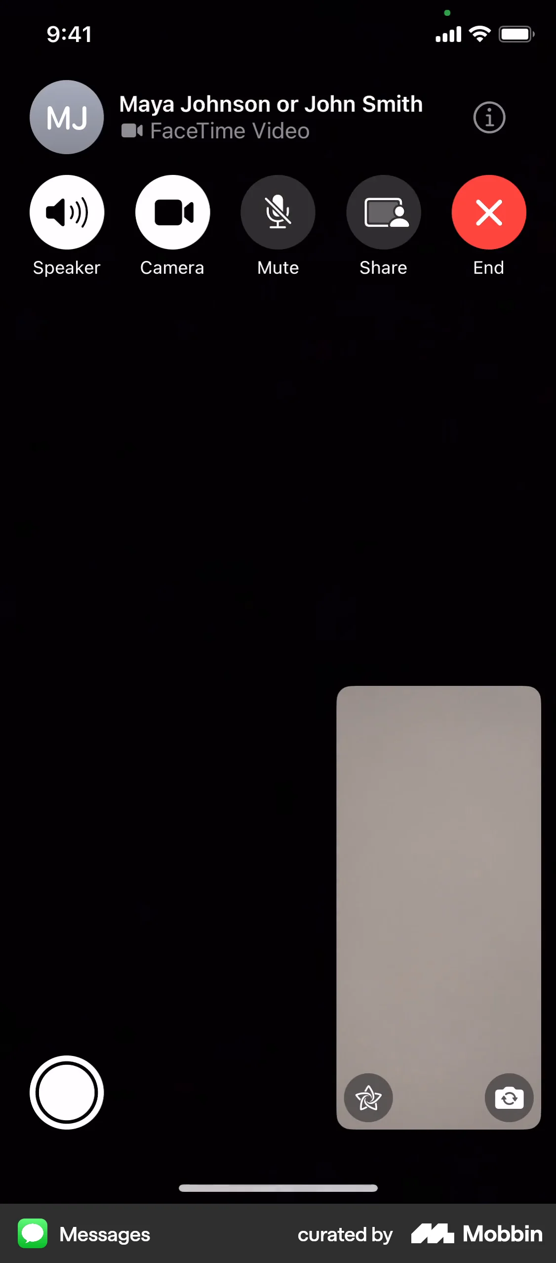 Messages iOS Call screen