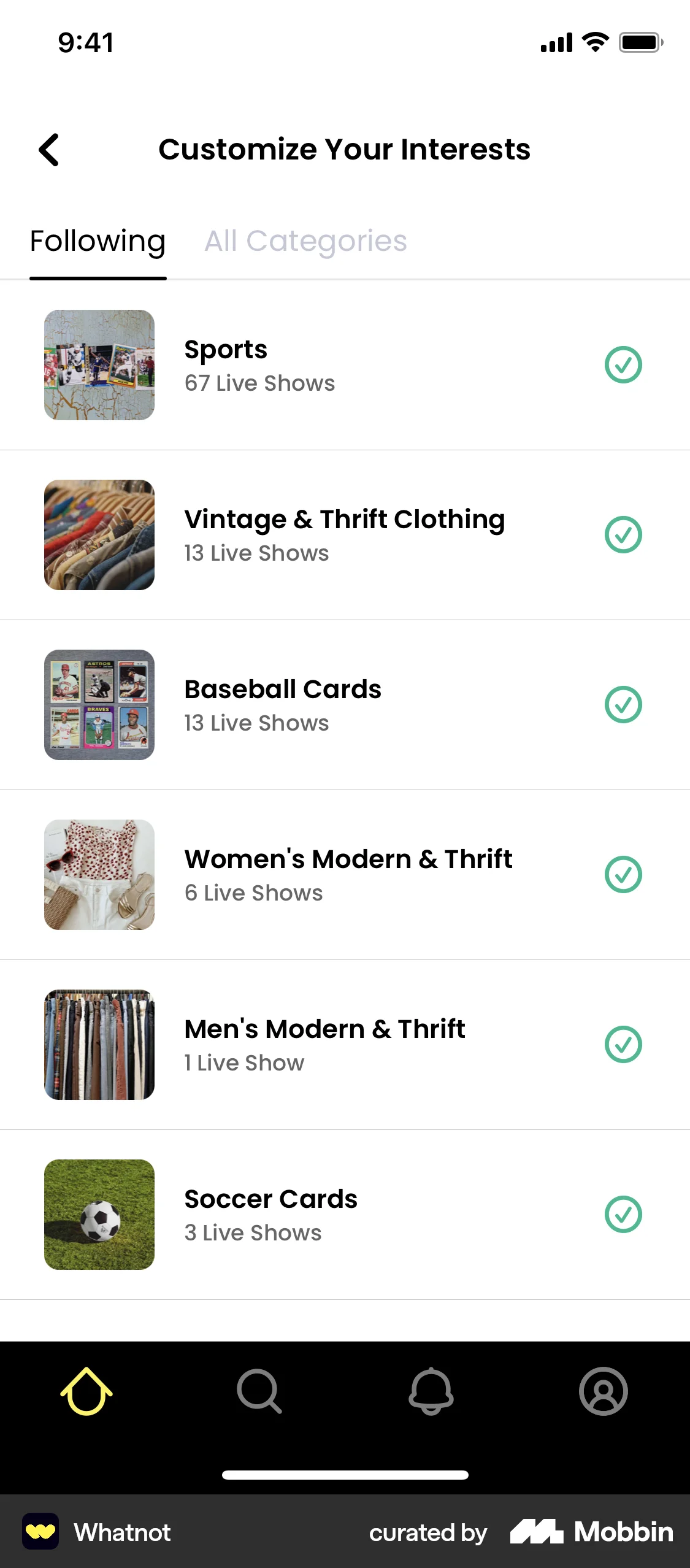 Whatnot iOS Follow & Subscribe screen