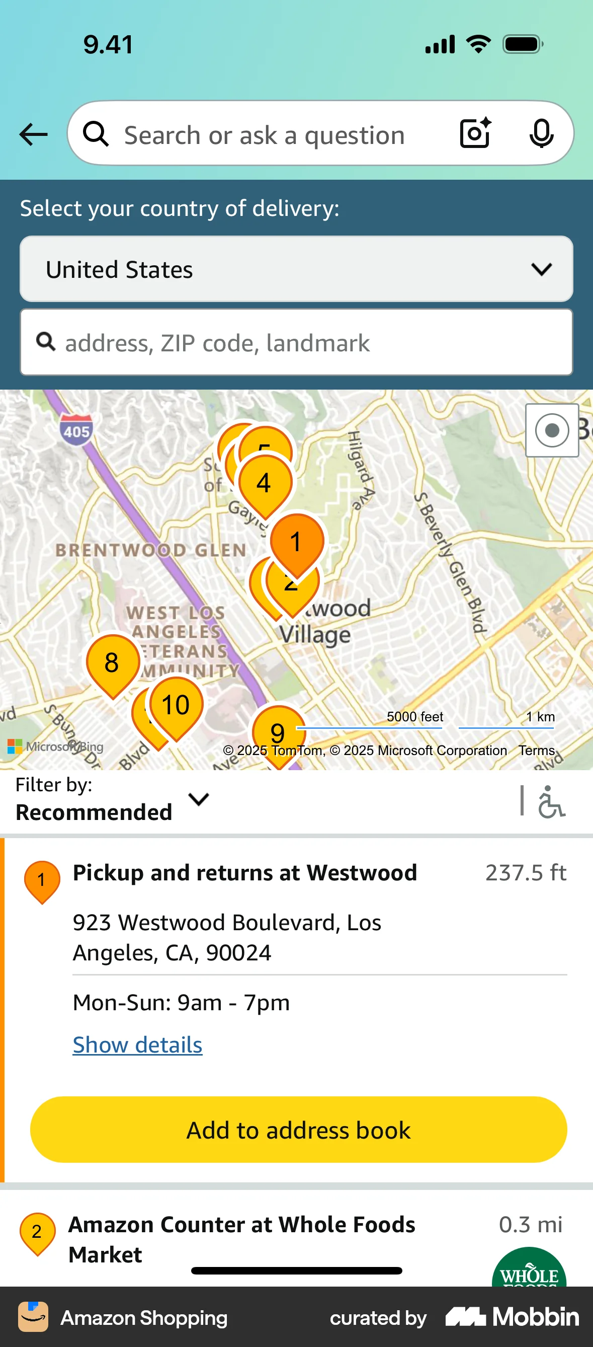 Amazon Shopping iOS Location & Address screen