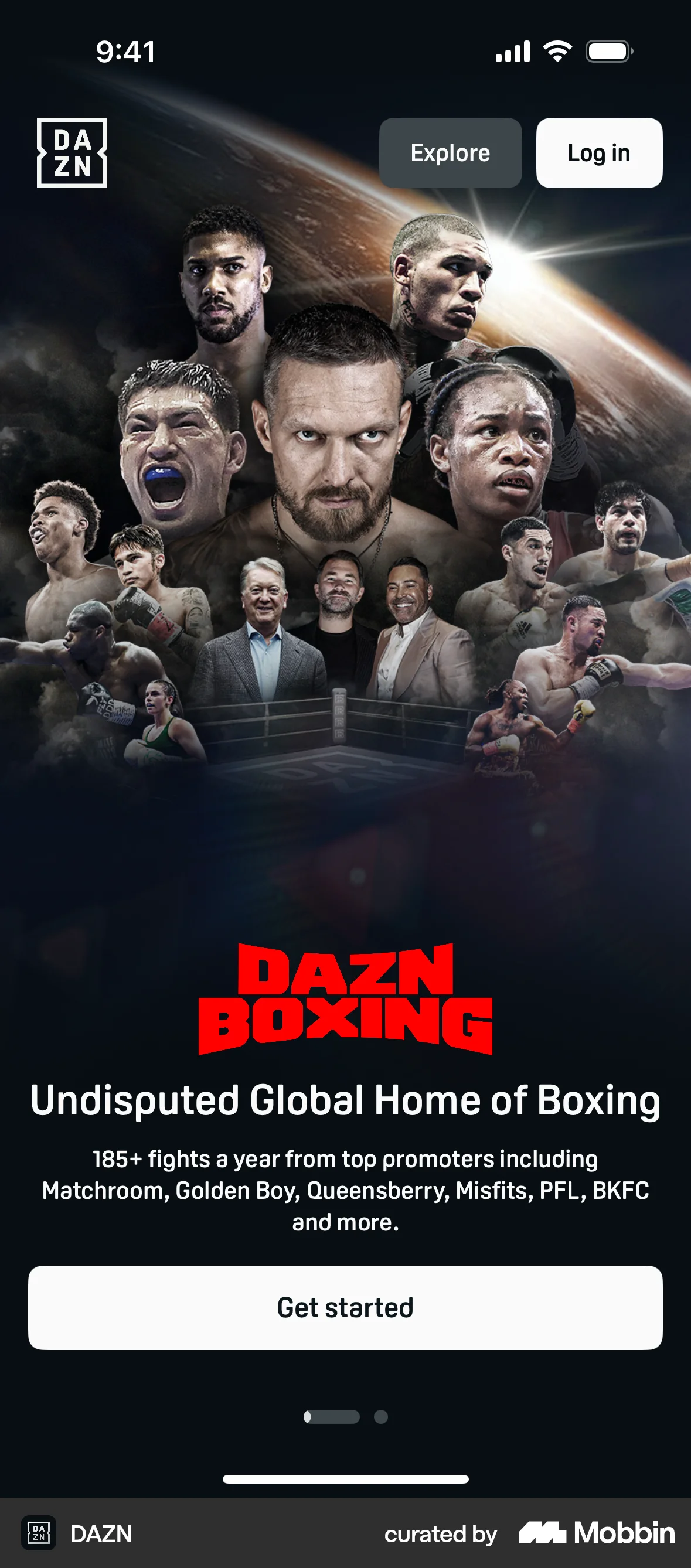 DAZN iOS Welcome & Get Started screen