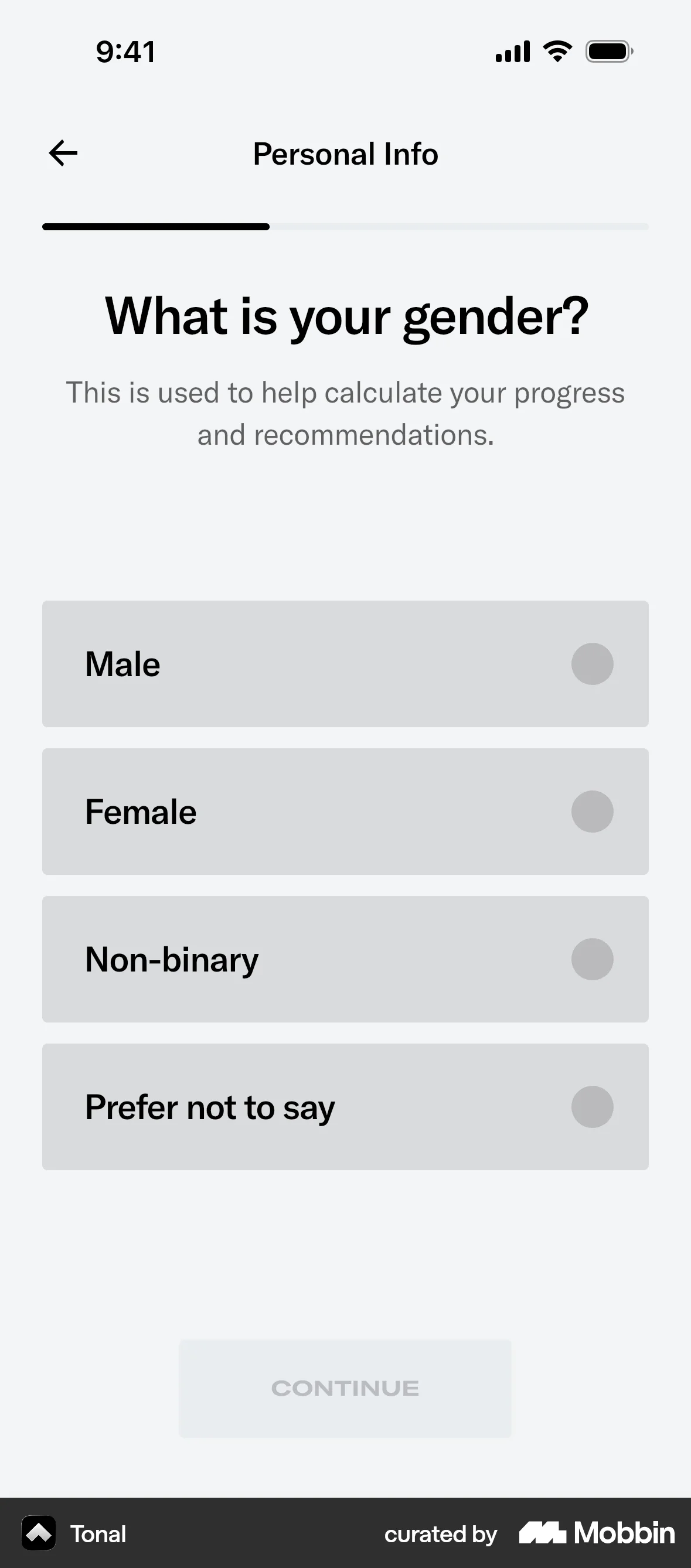 Tonal Onboarding screen
