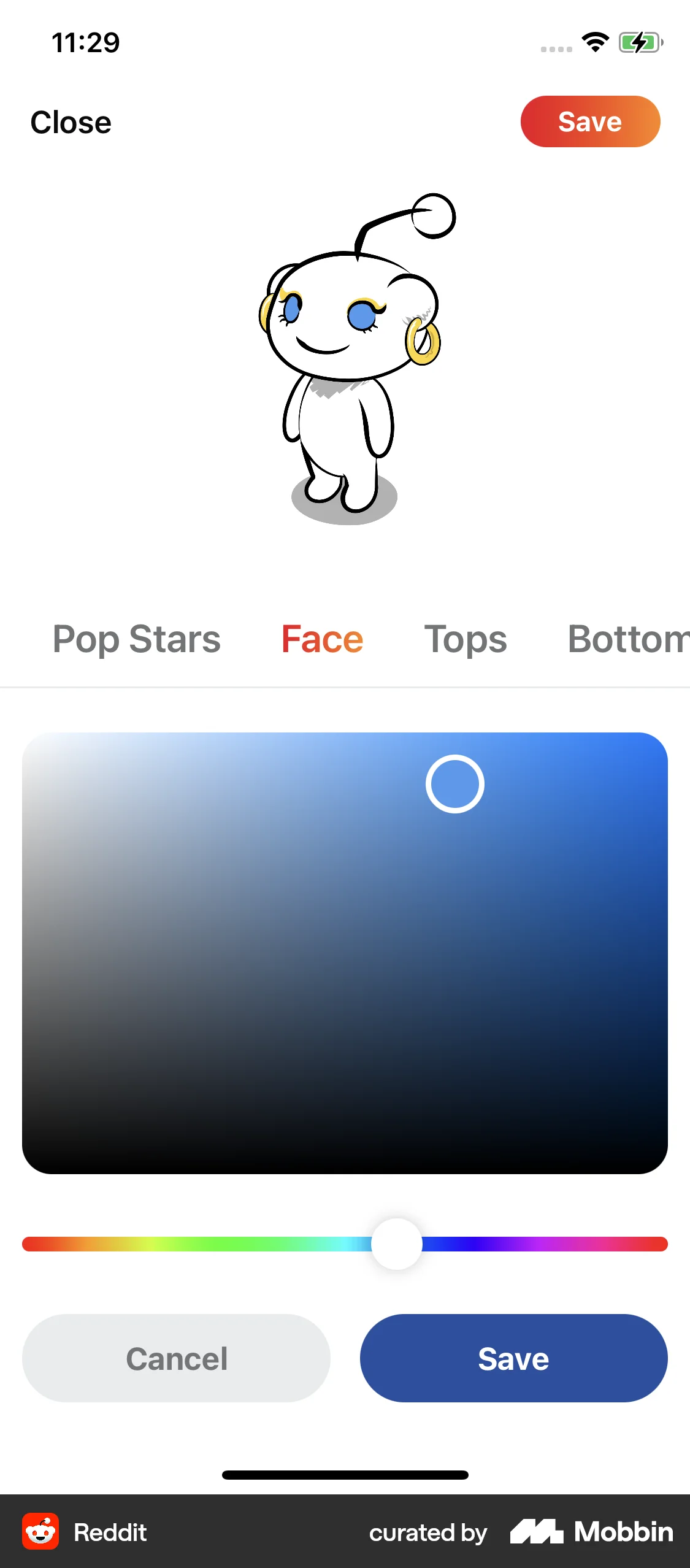 Reddit iOS screen containing Color Picker UI element